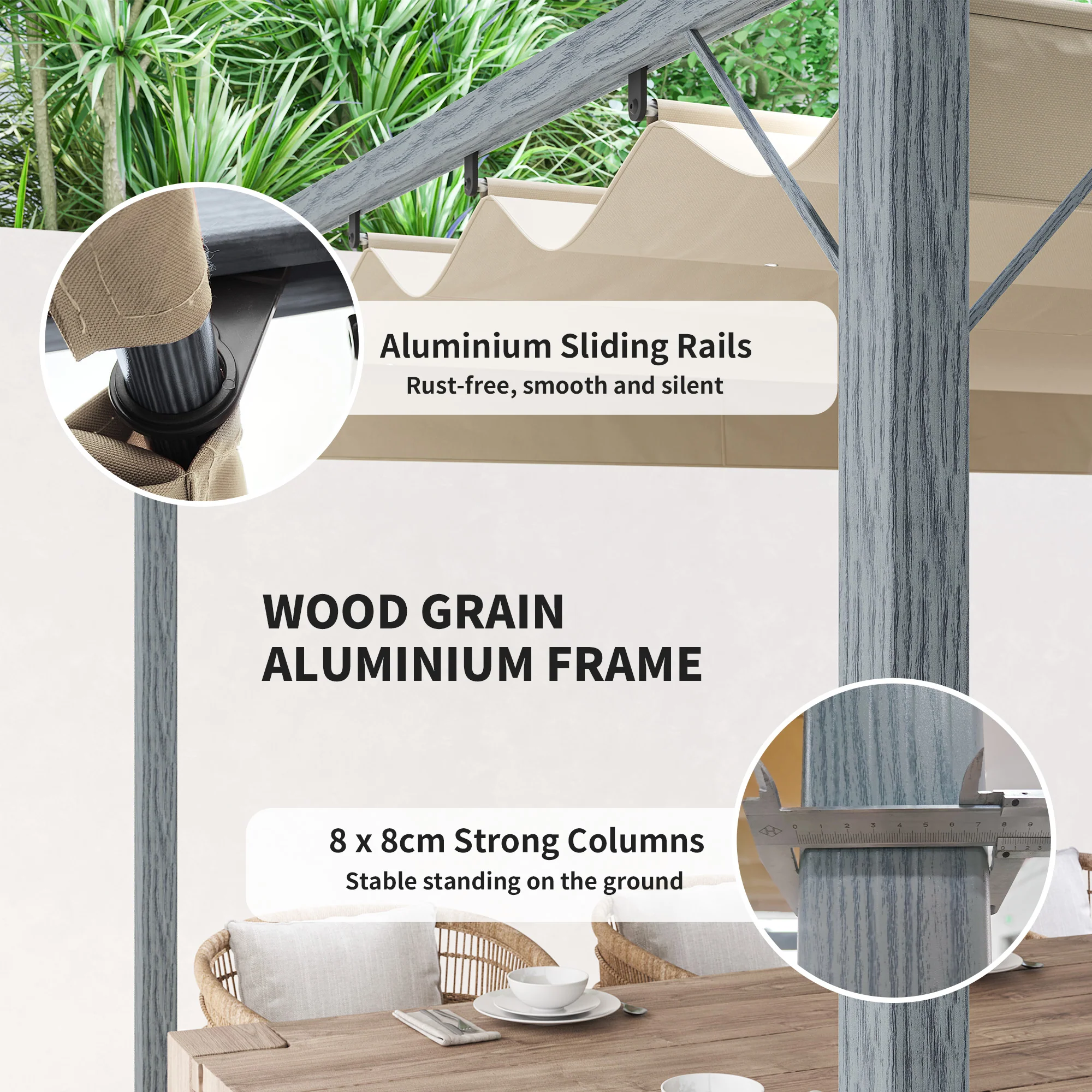 Outsunny 3 X 3(m) Aluminium Garden Pergola With Retractable Roof, Natural - Image 4