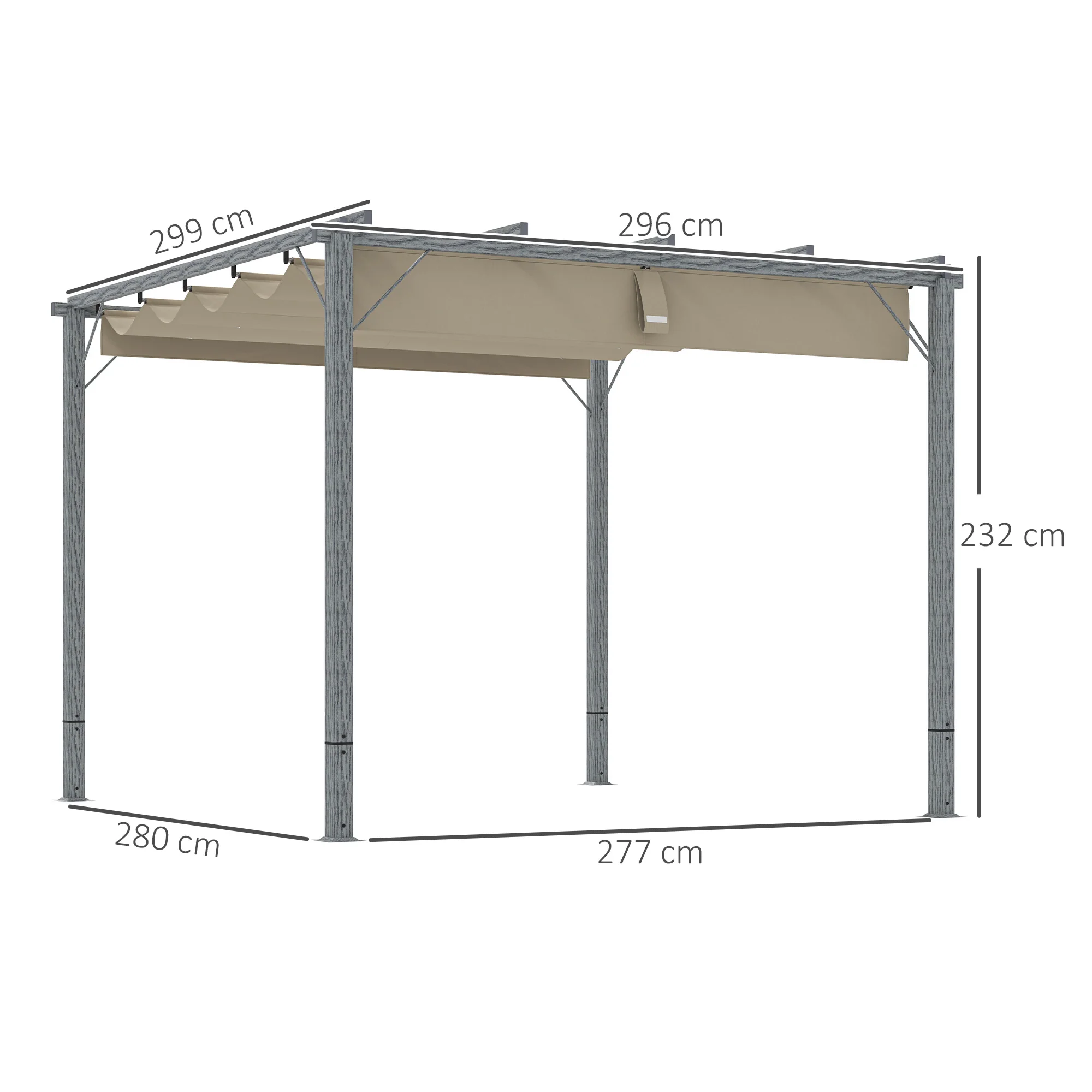 Outsunny 3 X 3(m) Aluminium Garden Pergola With Retractable Roof, Natural - Image 5