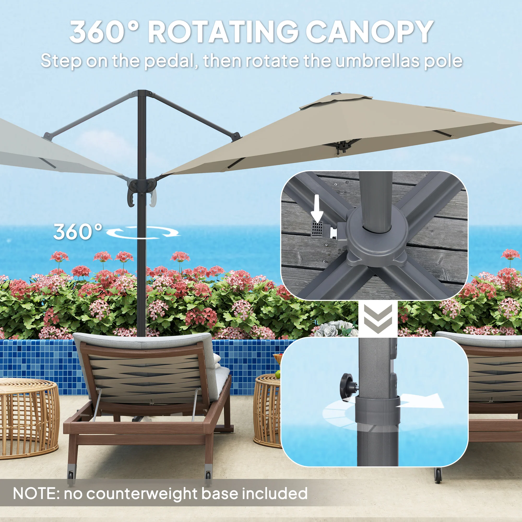 Outsunny 3 X 3(m) Cantilever Parasol Garden Umbrella With Cross Base - Image 12