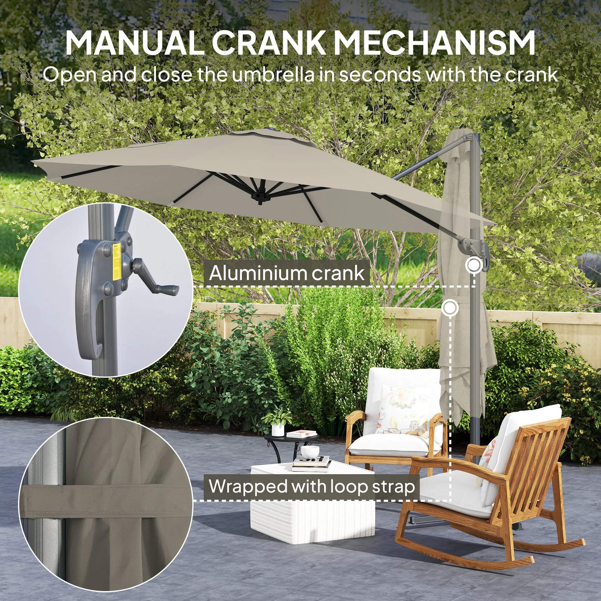 Outsunny 3 X 3(m) Cantilever Parasol Garden Umbrella With Cross Base - Image 15