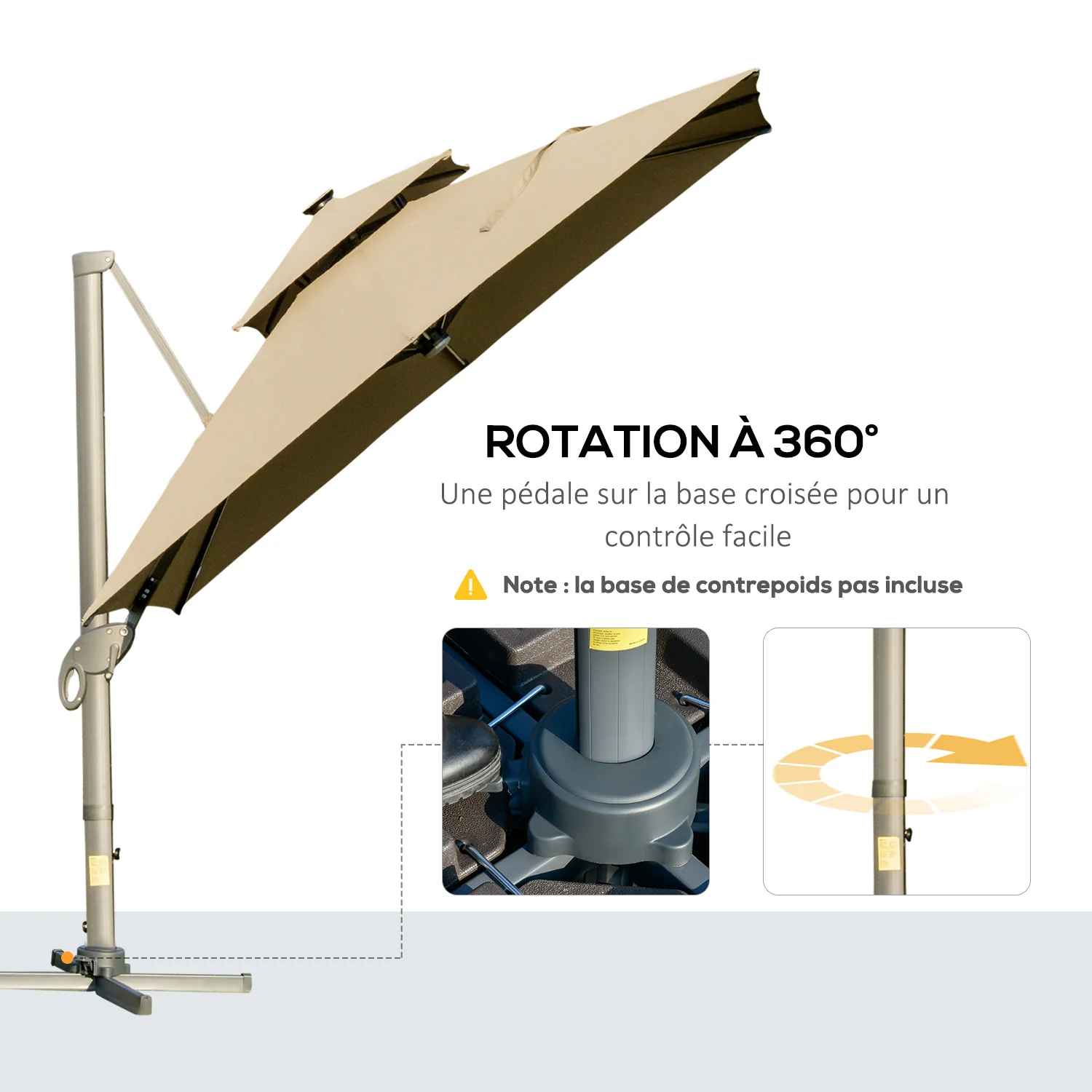 Outsunny 3 x 3(m) Cantilever Umbrella Power Bank Solar Cold Light Khaki - Image 8