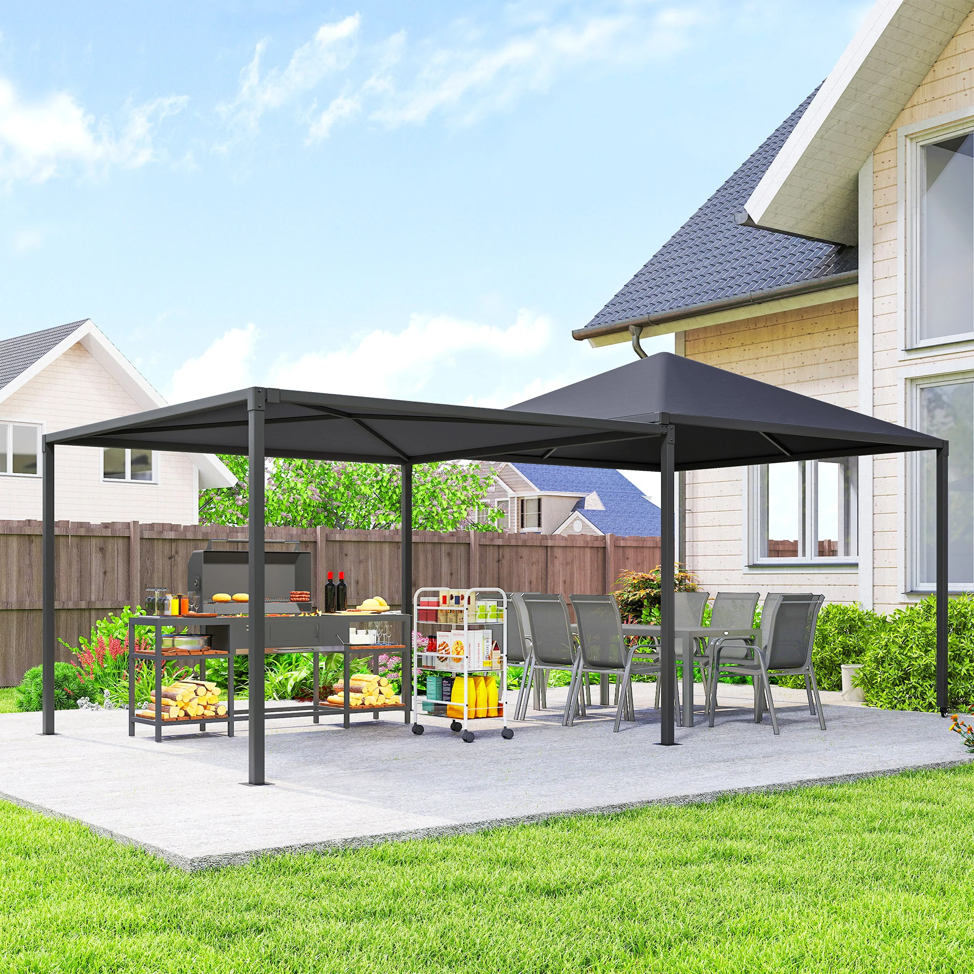 Outsunny 3 x 3(m) Garden Gazebo Canopy with Extendable Awning and Wheels - Image 2