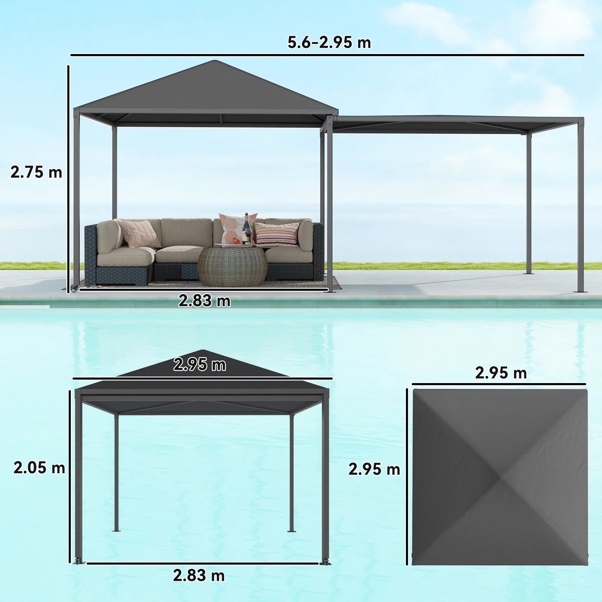Outsunny 3 x 3(m) Garden Gazebo Canopy with Extendable Awning and Wheels - Image 5
