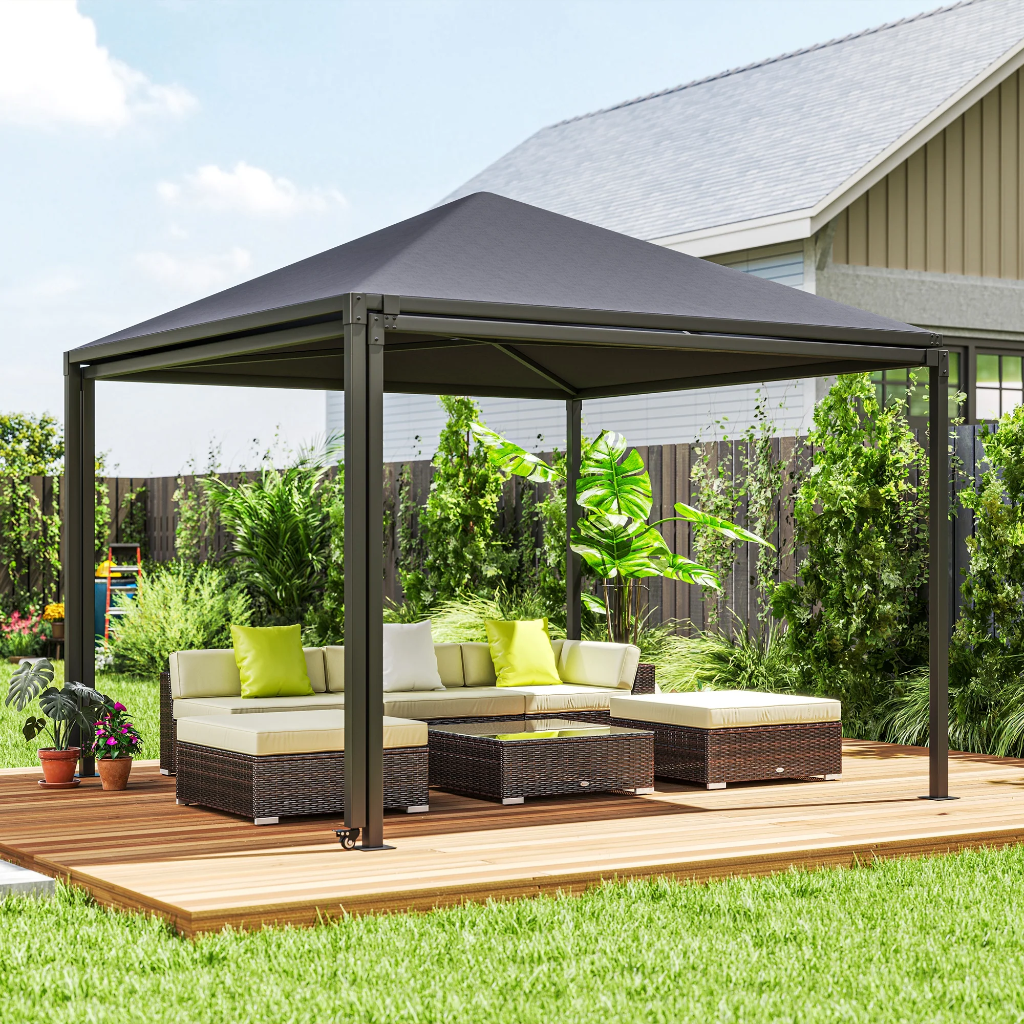 Outsunny 3 x 3(m) Garden Gazebo Canopy with Extendable Awning and Wheels - Image 7