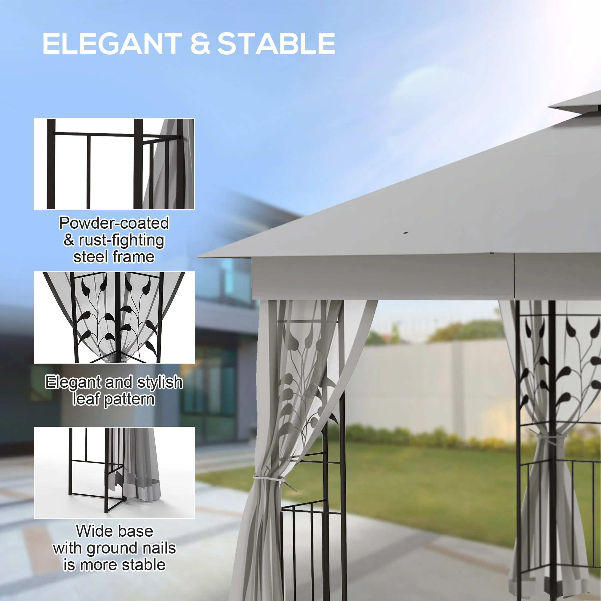 Outsunny 3 x 3(m) Garden Gazebo Marquee Tent Canopy Shelter Pavilion Grey - Image 4