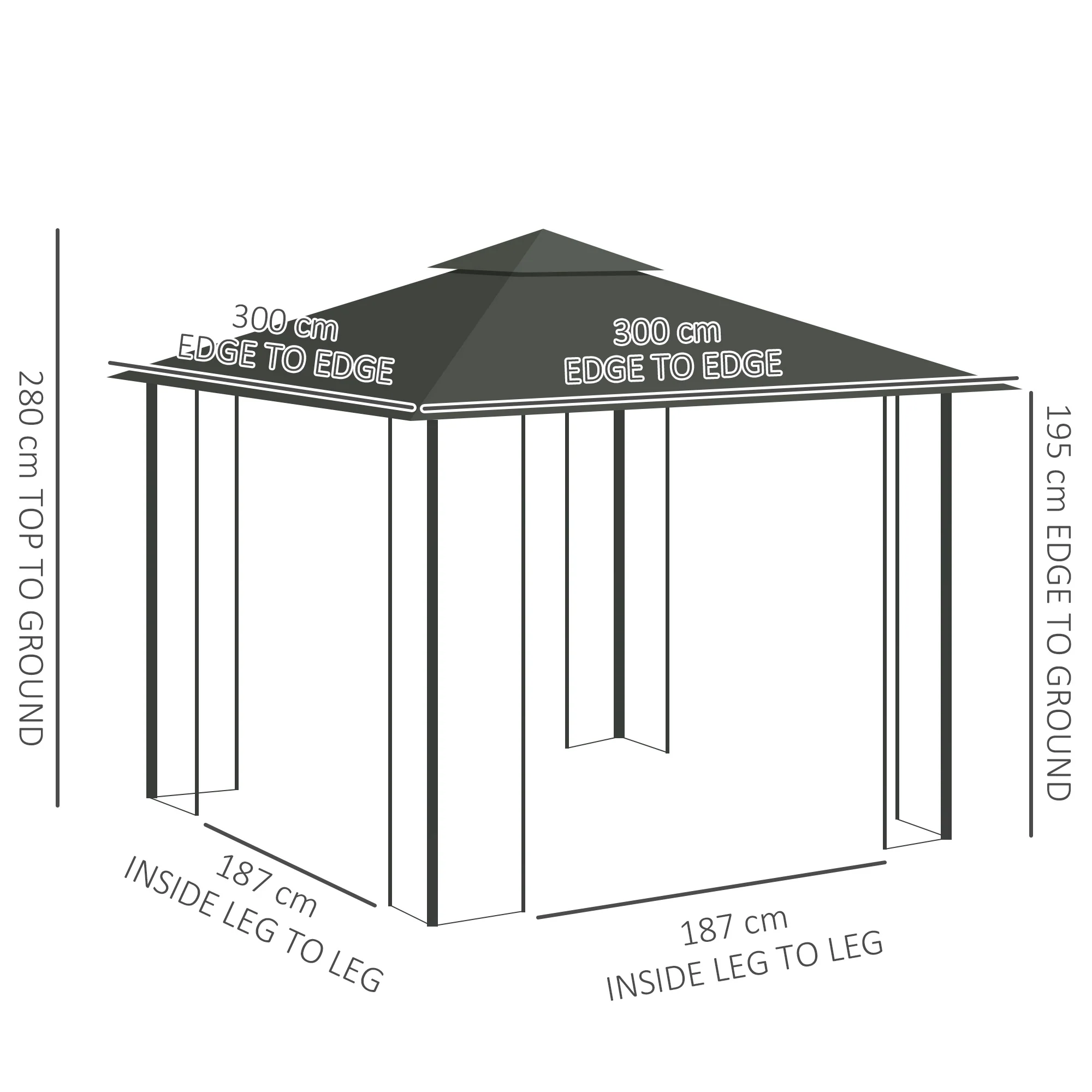 Outsunny 3 x 3(m) Garden Gazebo Marquee Tent Canopy Shelter Pavilion Grey - Image 5