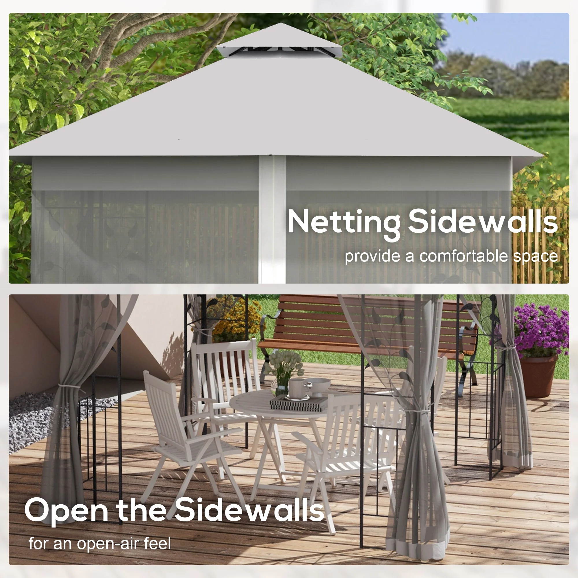 Outsunny 3 x 3(m) Garden Gazebo Marquee Tent Canopy Shelter Pavilion Grey - Image 6