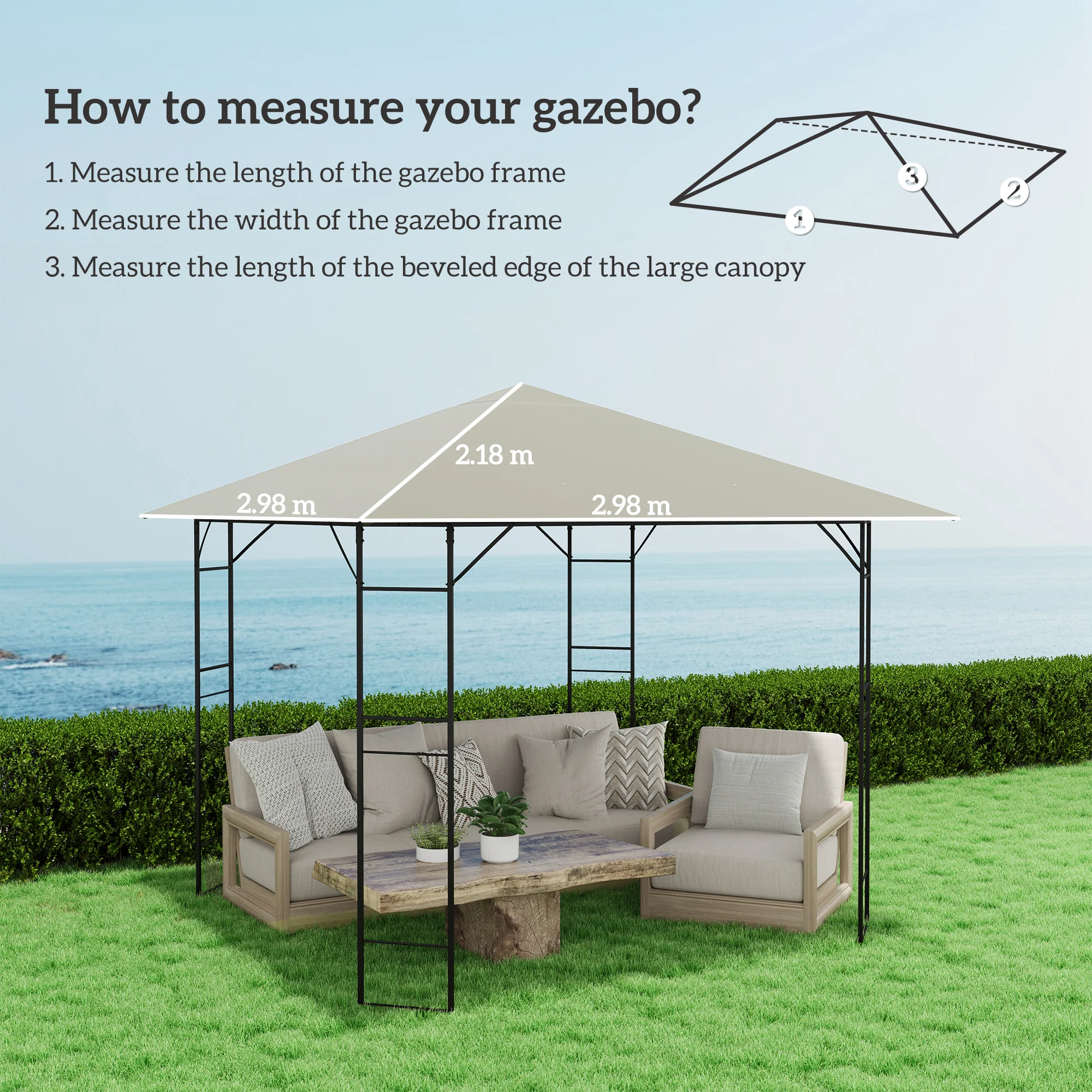 Outsunny 3 x 3(m) Gazebo Canopy Replacement Cover with Drain Holes, Grey - Image 3