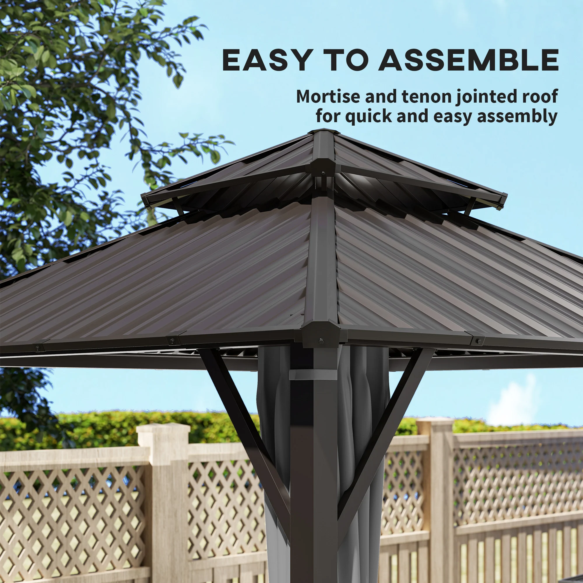 Outsunny 3 X 3(m) Hardtop Gazebo With Metal Roof, Netting And Curtains, Grey - Image 5