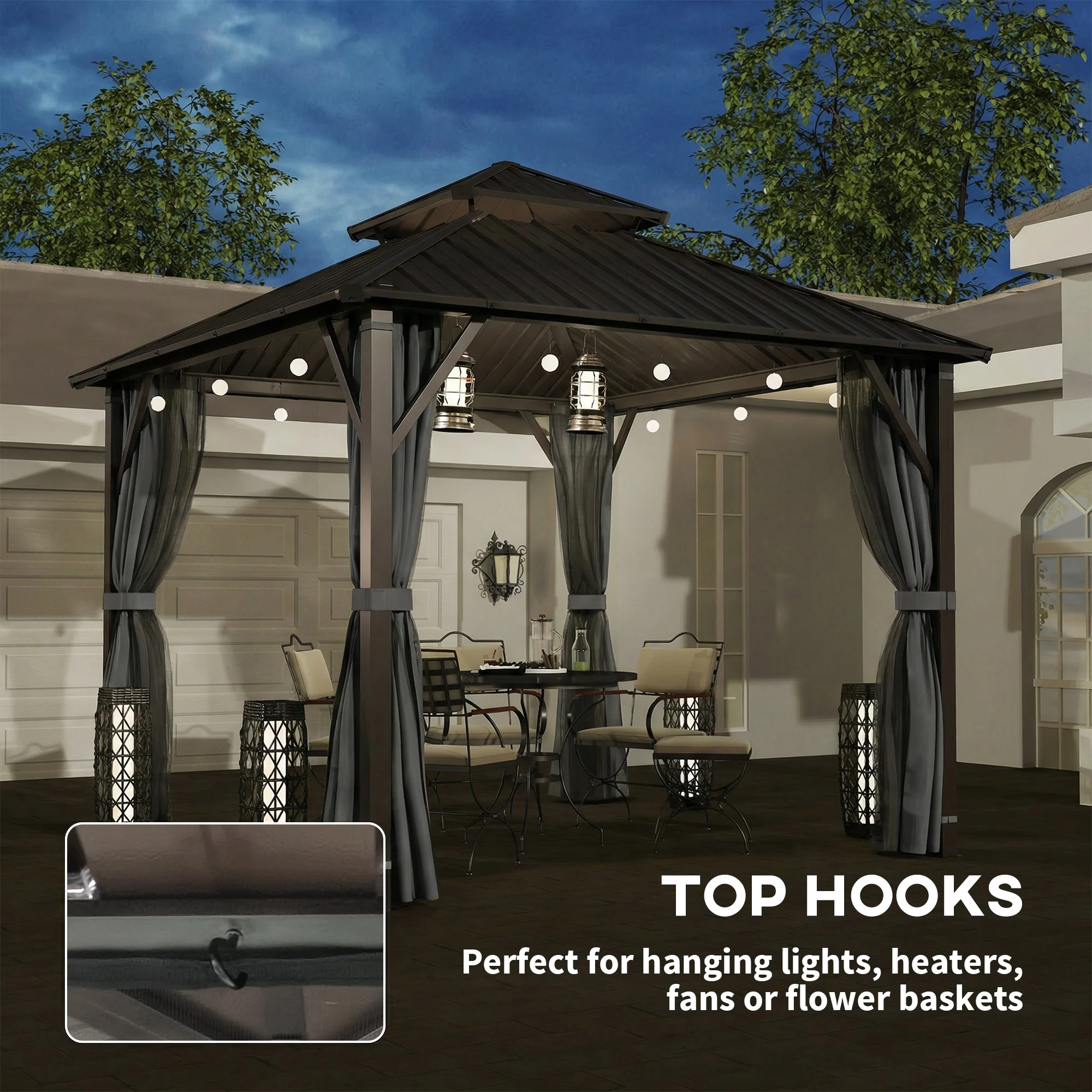 Outsunny 3 X 3(m) Hardtop Gazebo With Metal Roof, Netting And Curtains, Grey - Image 8