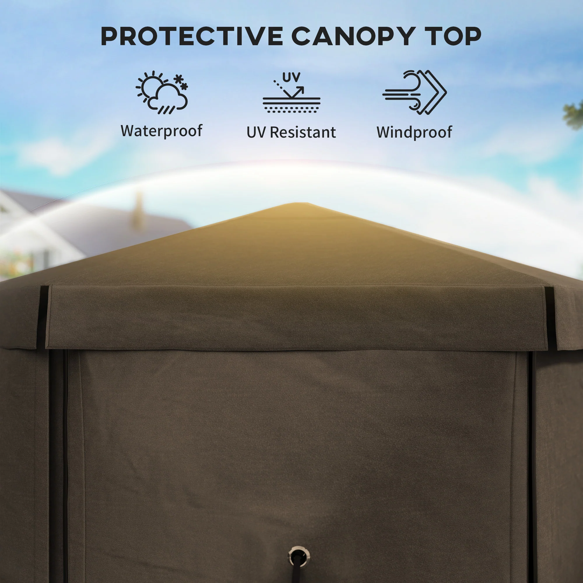 Outsunny 3 x 3(m) Hexagon Pop Up Gazebo with 5 Sides, Netting, Brown - Image 6