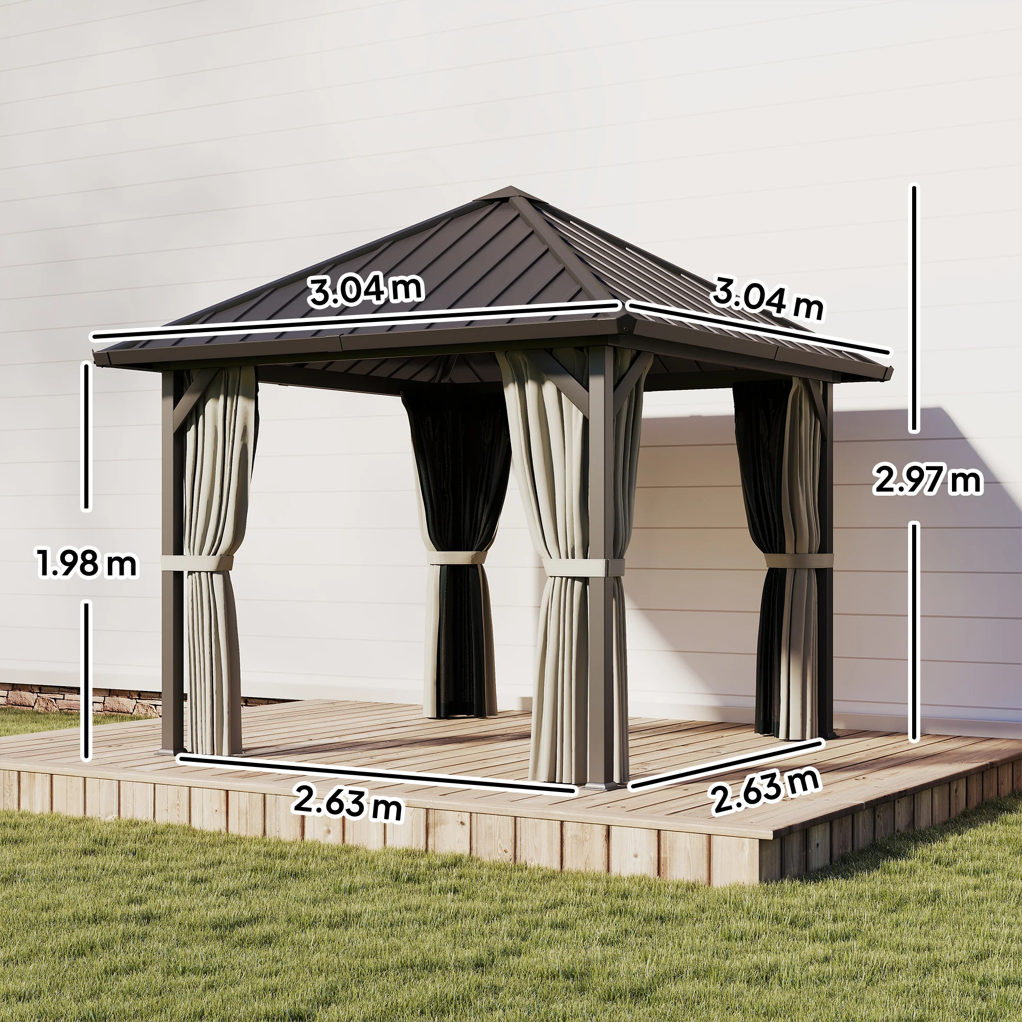 Outsunny 3 X 3(m) Metal Hardtop Gazebo With Netting And Curtains, Black - Image 3