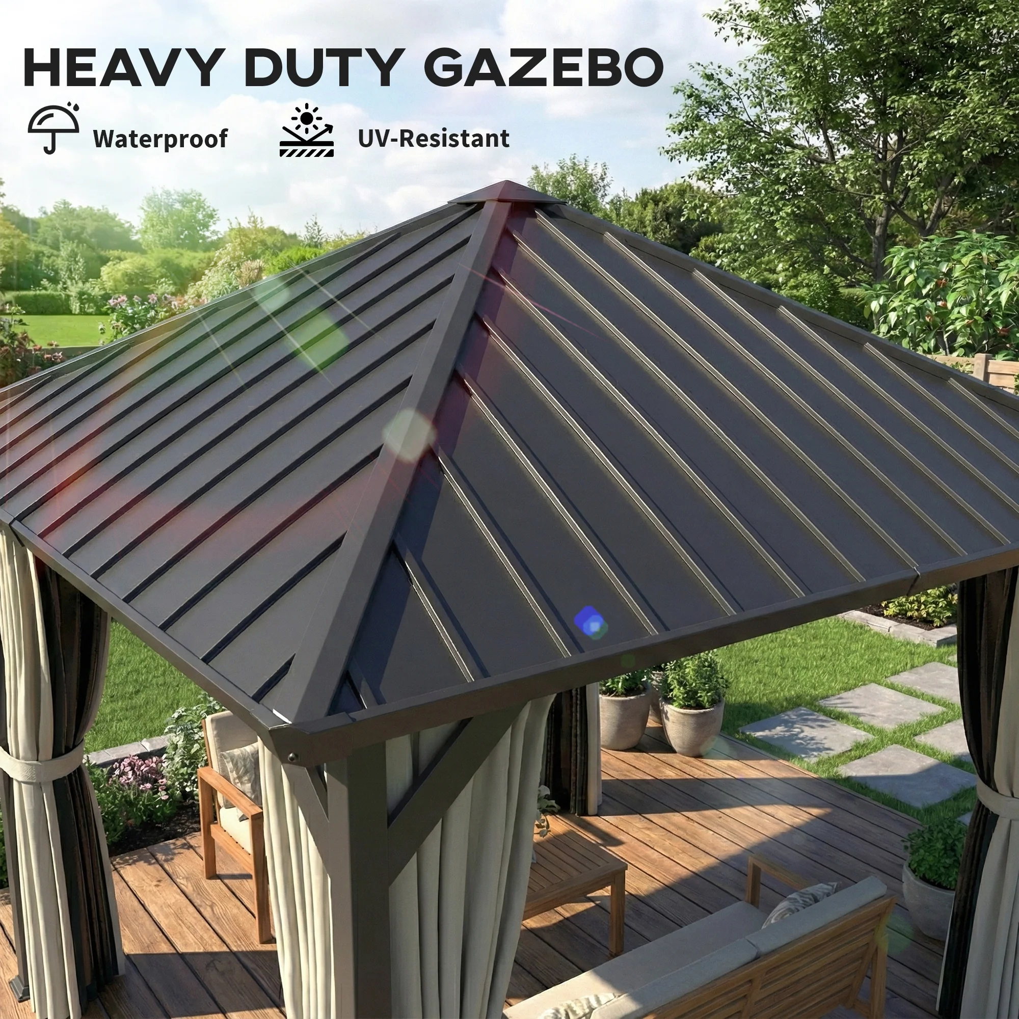 Outsunny 3 X 3(m) Metal Hardtop Gazebo With Netting And Curtains, Black - Image 4