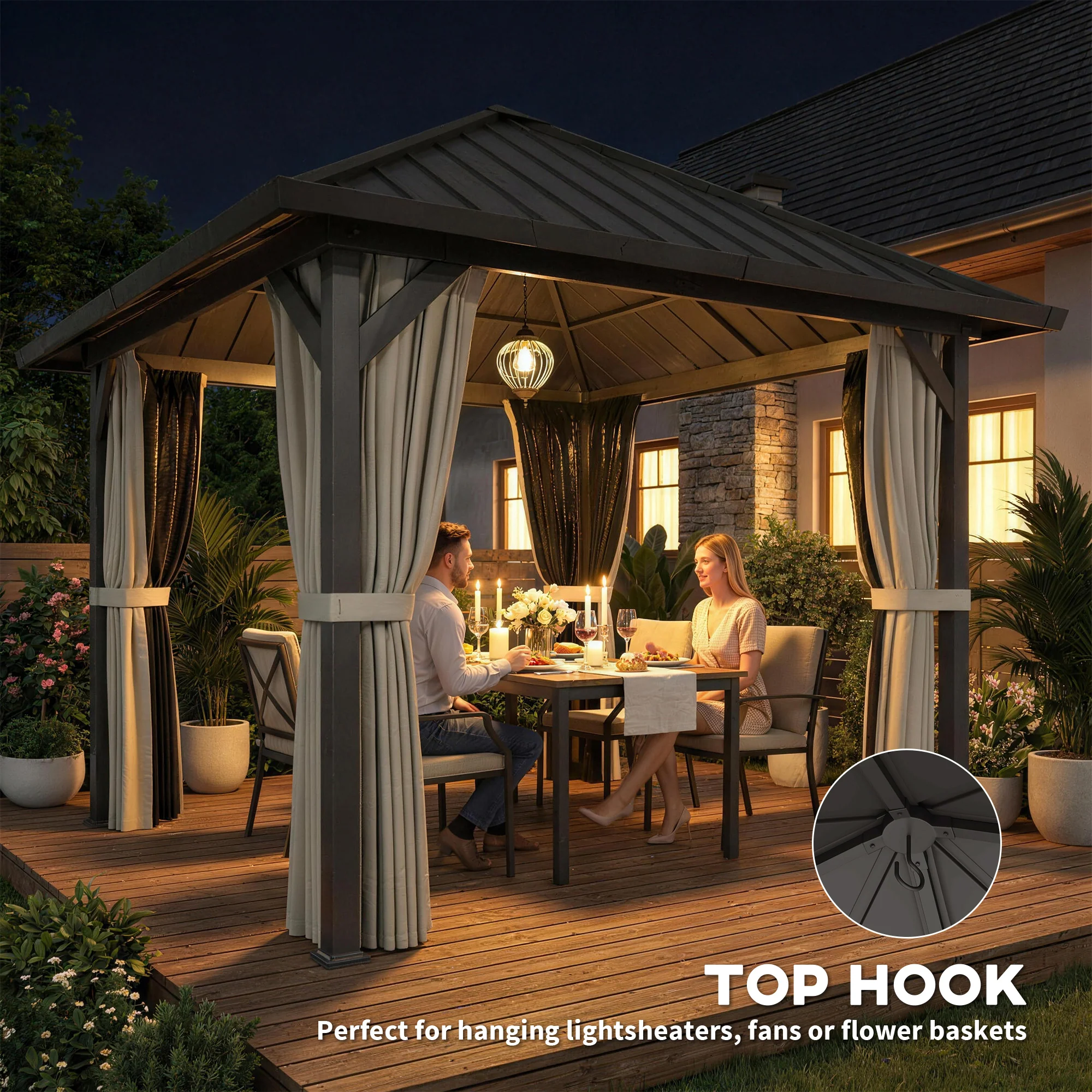 Outsunny 3 X 3(m) Metal Hardtop Gazebo With Netting And Curtains, Black - Image 8