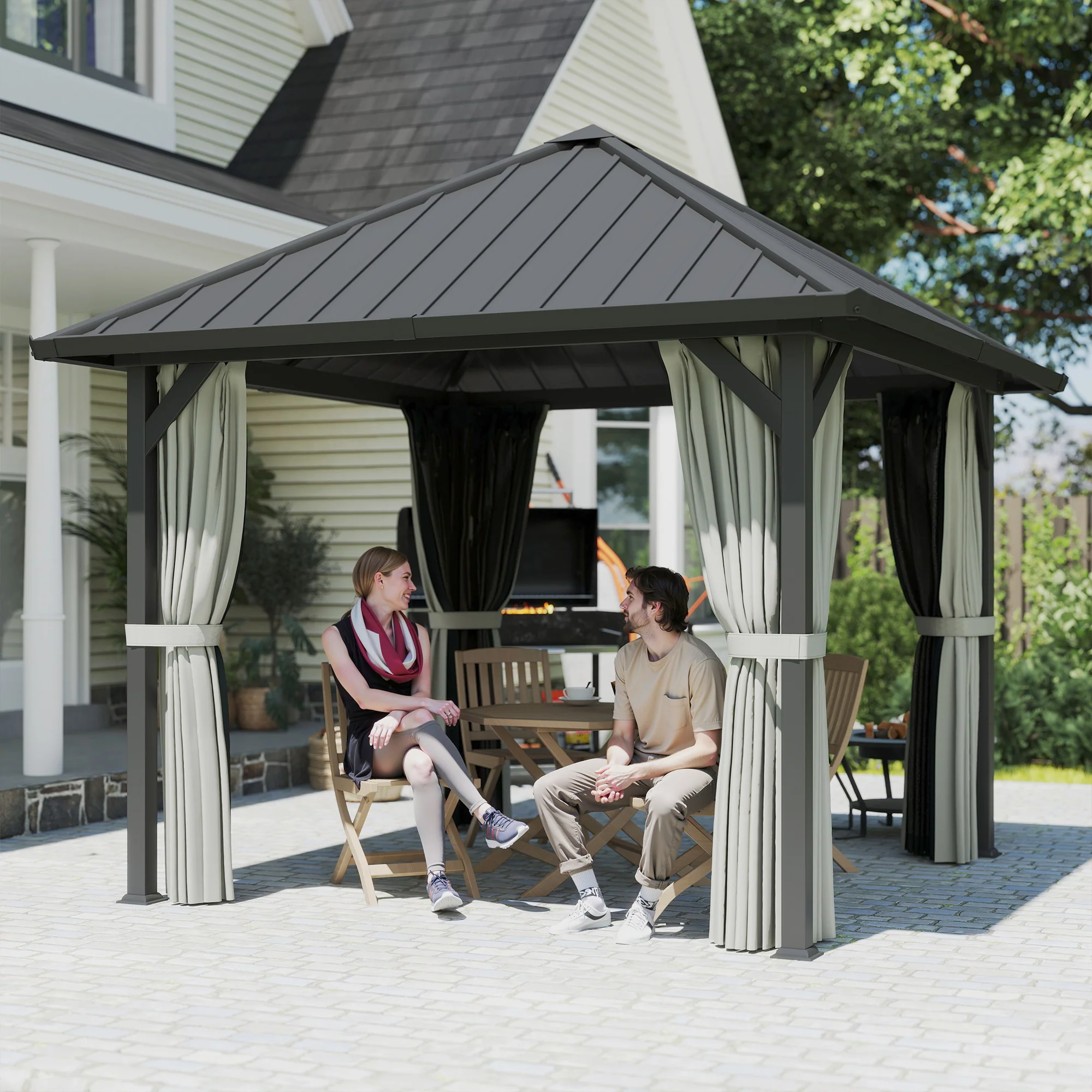 Outsunny 3 X 3(m) Metal Hardtop Gazebo With Netting And Curtains, Black - Image 9