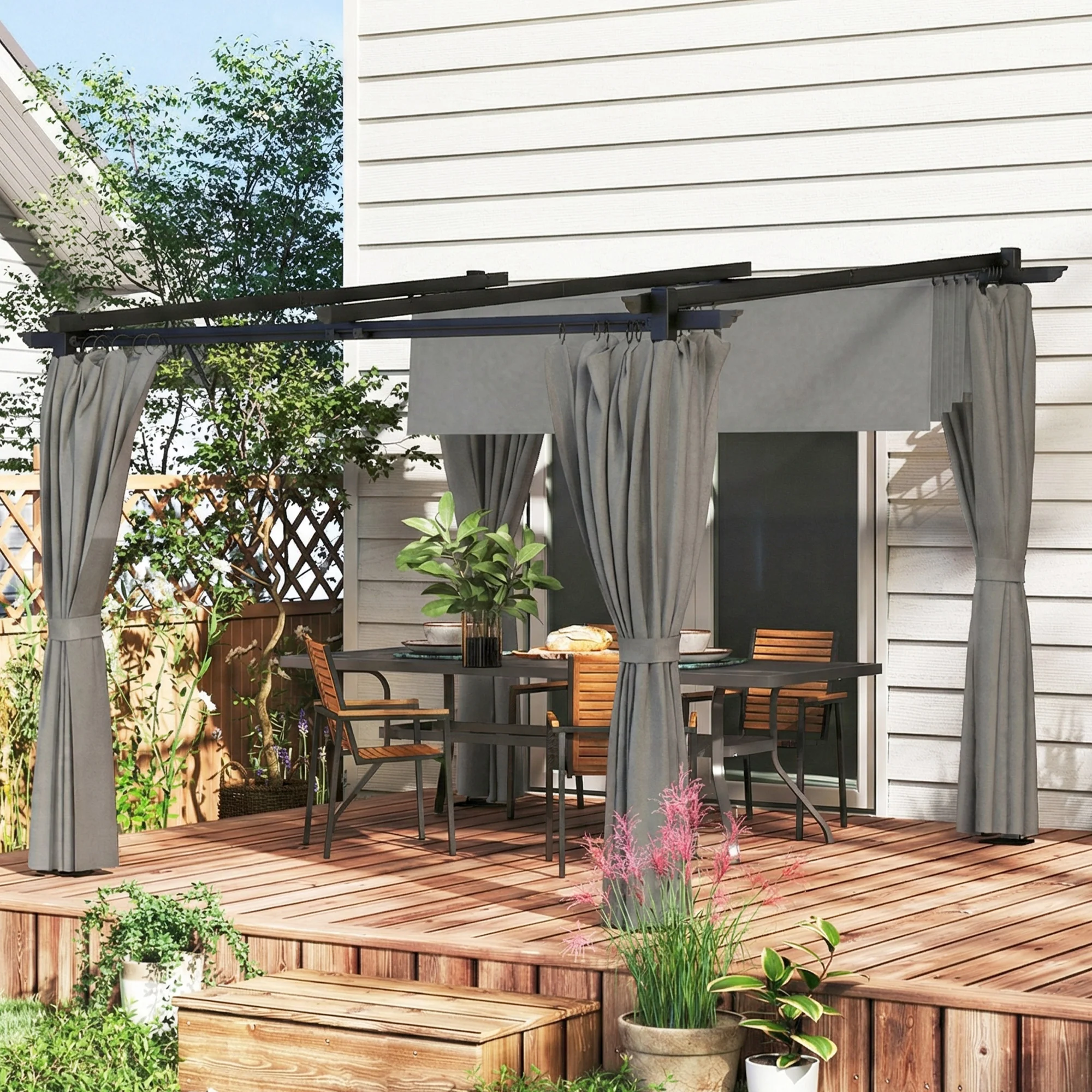 Outsunny 3 X 3(m) Metal Pergola With Retractable Roof And Sidewalls, Light Grey - Image 2