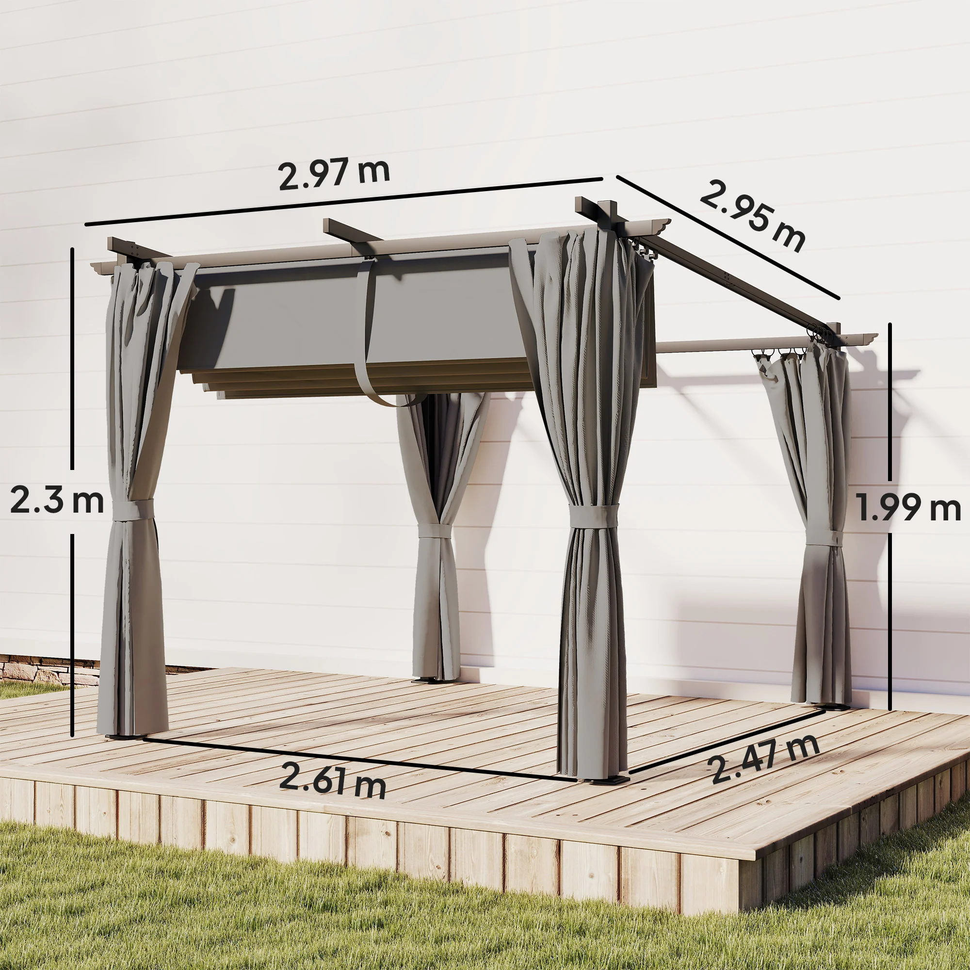 Outsunny 3 X 3(m) Metal Pergola With Retractable Roof And Sidewalls, Light Grey - Image 3