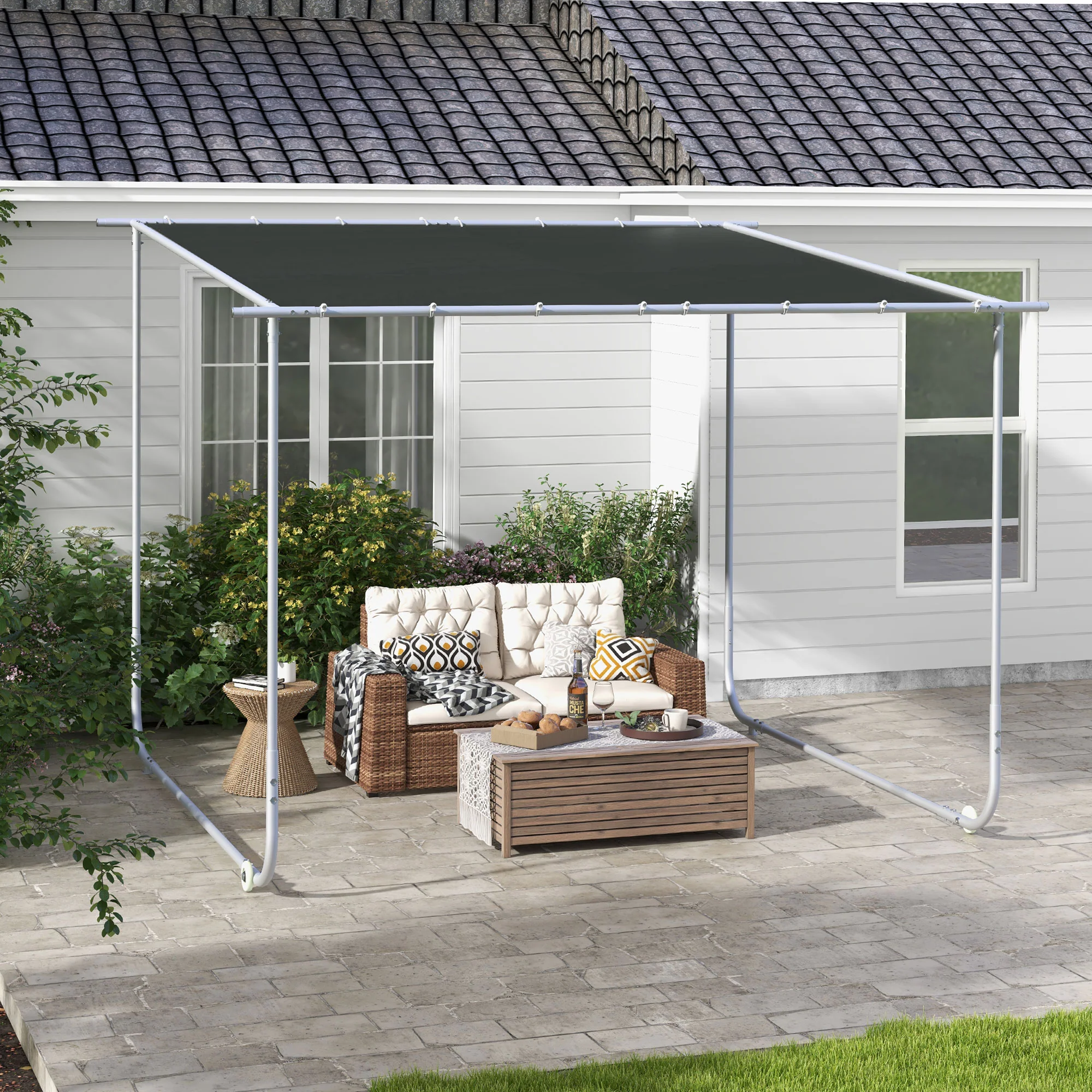 Outsunny 3 x 3(m) Mobile Pergola Kit, Event Shelter with Wheels, UV30+ - Image 2