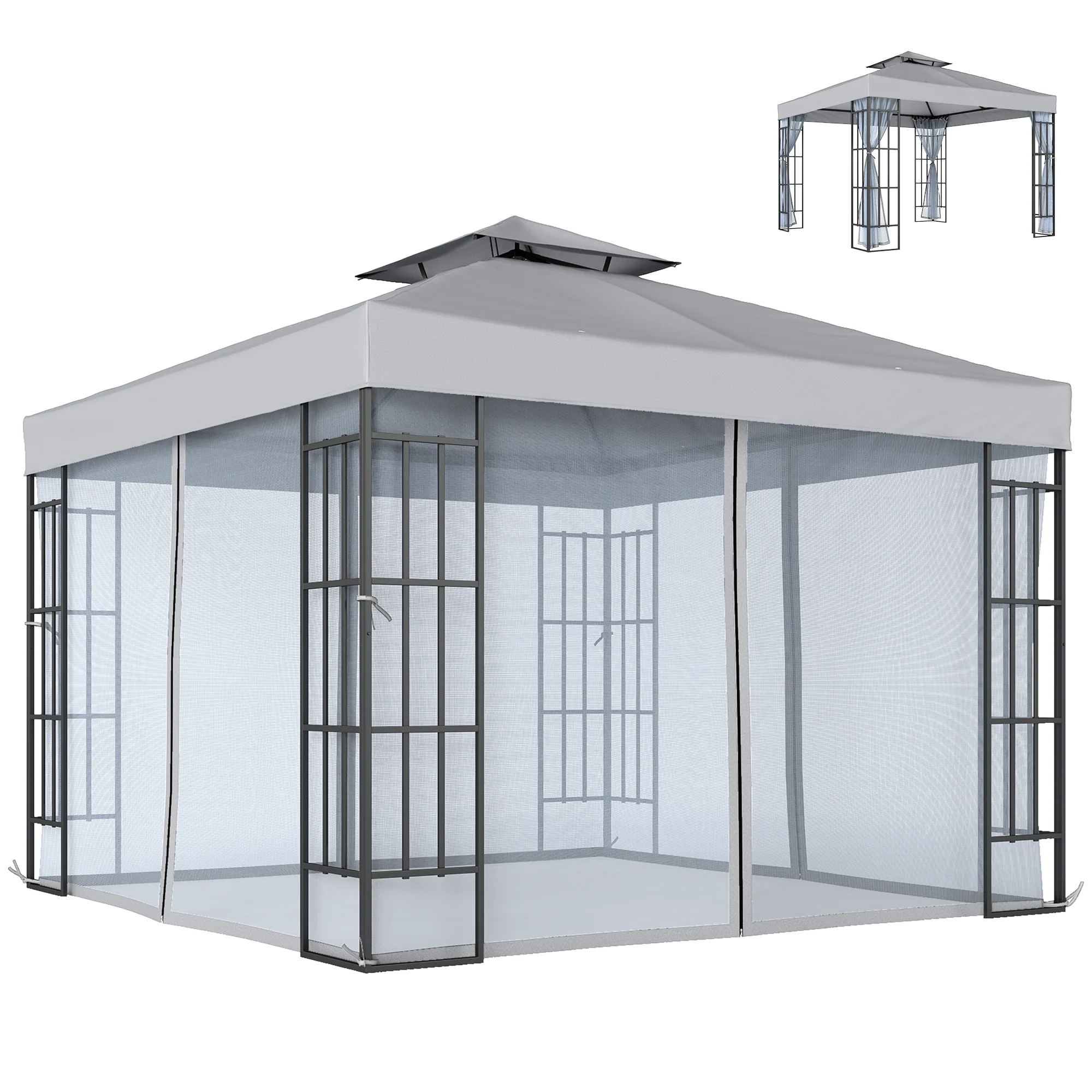 Outsunny 3 x 3(m) Patio Gazebo Canopy Garden Pavilion, Light Grey