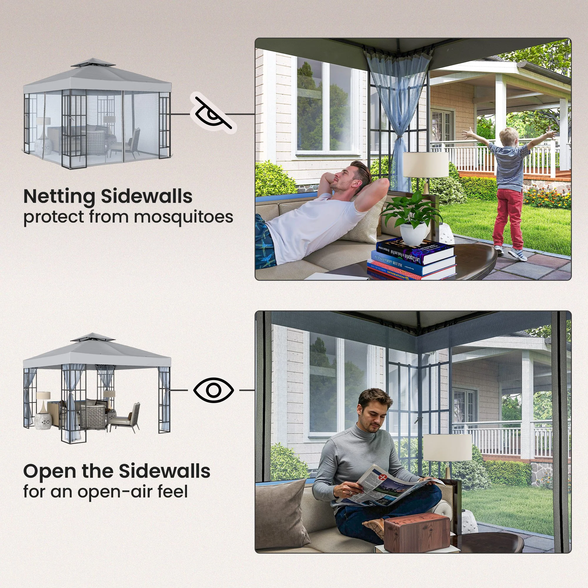 Outsunny 3 x 3(m) Patio Gazebo Canopy Garden Pavilion, Light Grey - Image 6