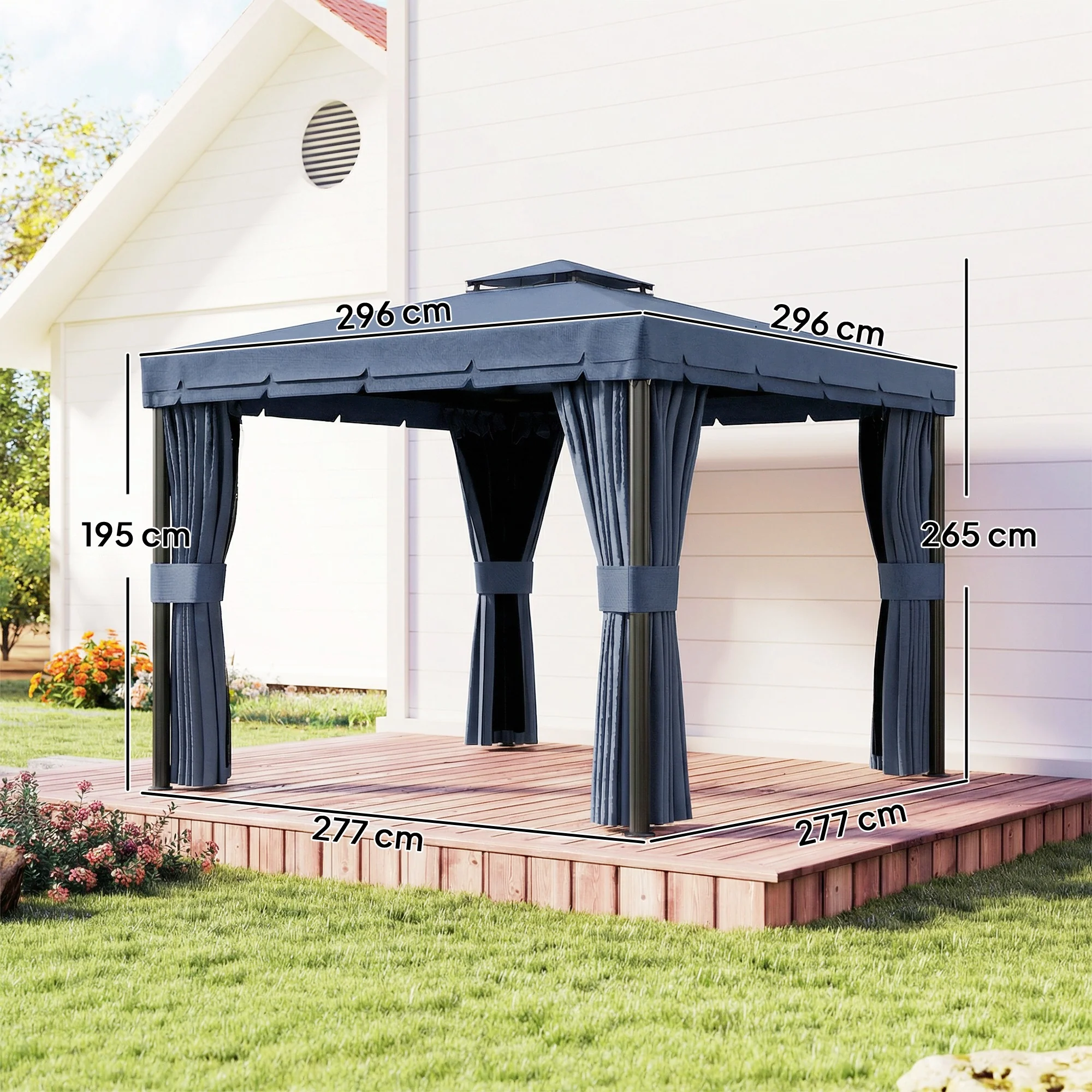 Outsunny 3 x 3(m) Patio Gazebo Garden Shelter w/ Mosquito Netting, Dark Blue - Image 3