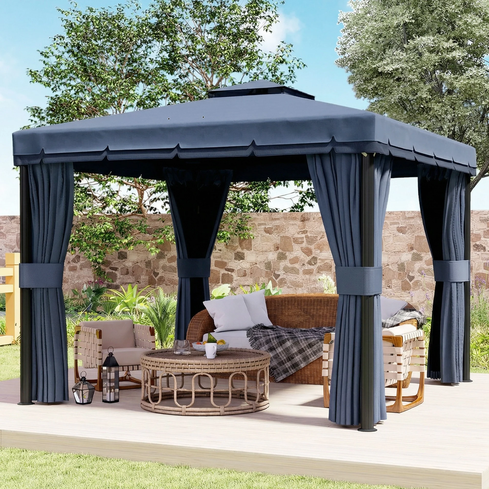 Outsunny 3 x 3(m) Patio Gazebo Garden Shelter w/ Mosquito Netting, Dark Blue - Image 7