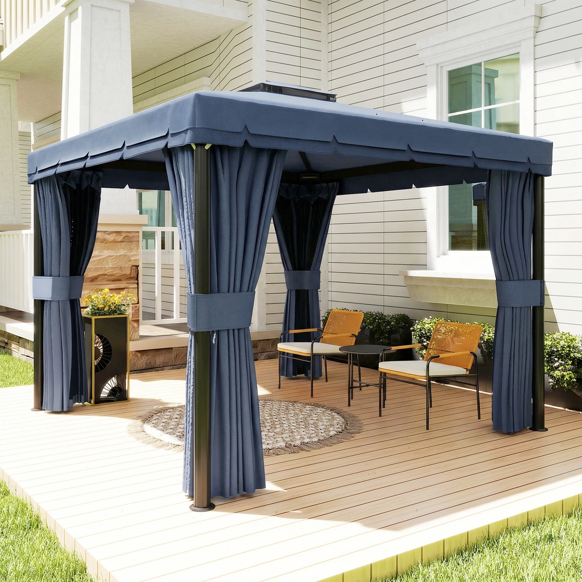 Outsunny 3 x 3(m) Patio Gazebo Garden Shelter w/ Mosquito Netting, Dark Blue - Image 9