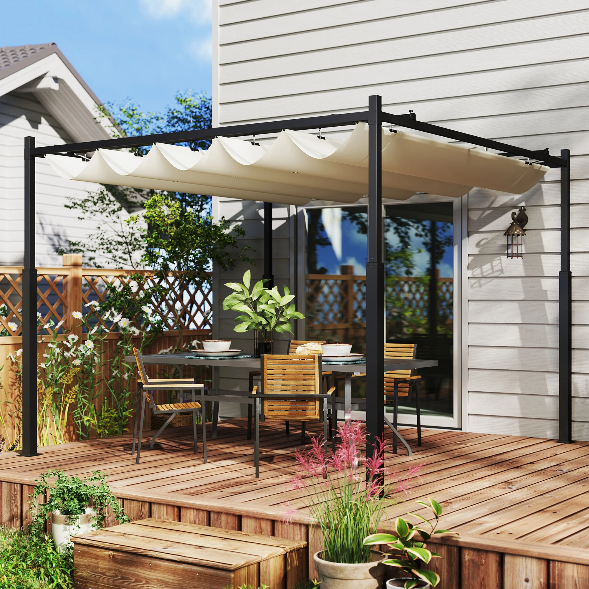 Outsunny 3 X 3(m) Pergola With Retractable Roof, 80mm Metal Column - Image 2