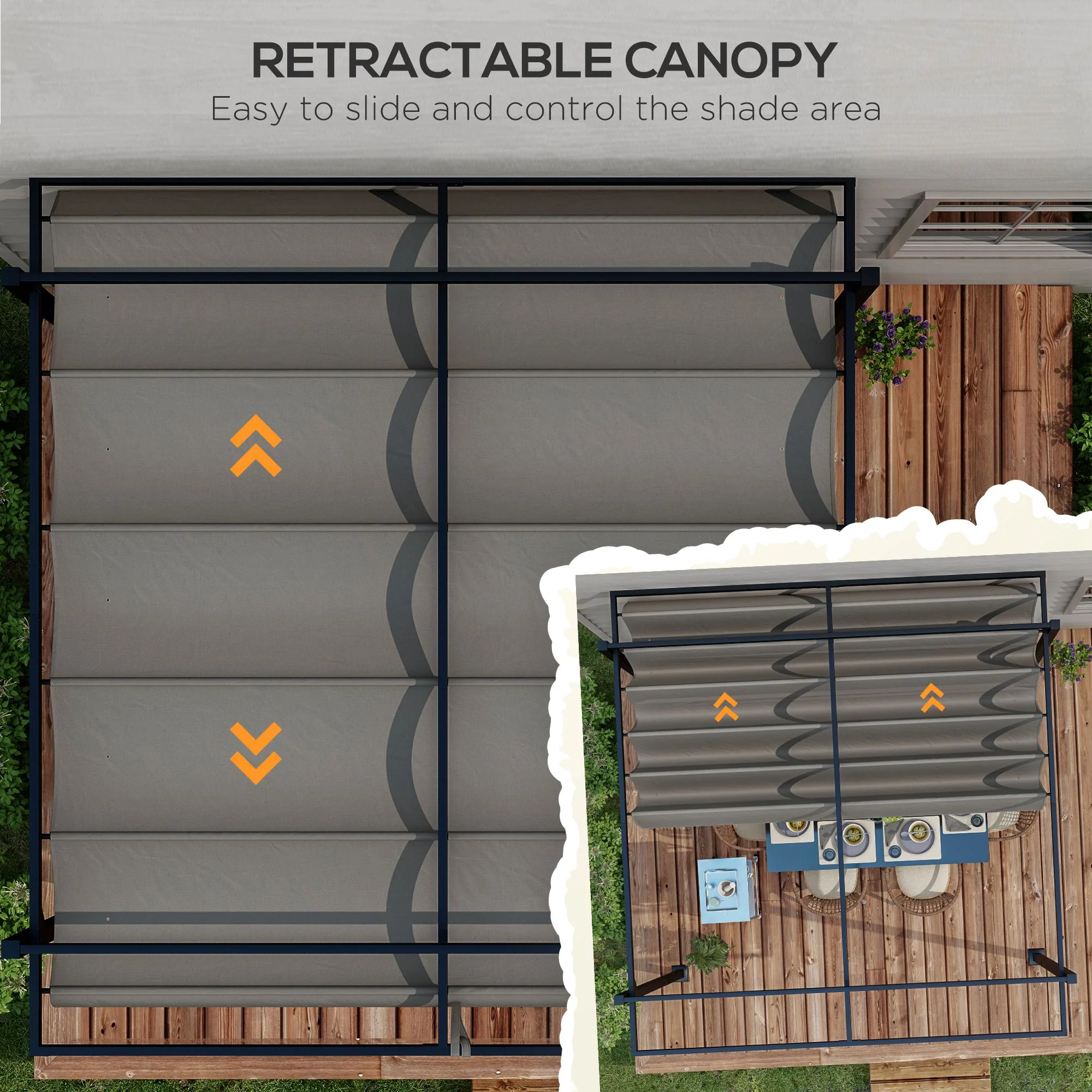 Outsunny 3 x 3(m) Pergola with Retractable Roof and Aluminium Frame, Grey - Image 3