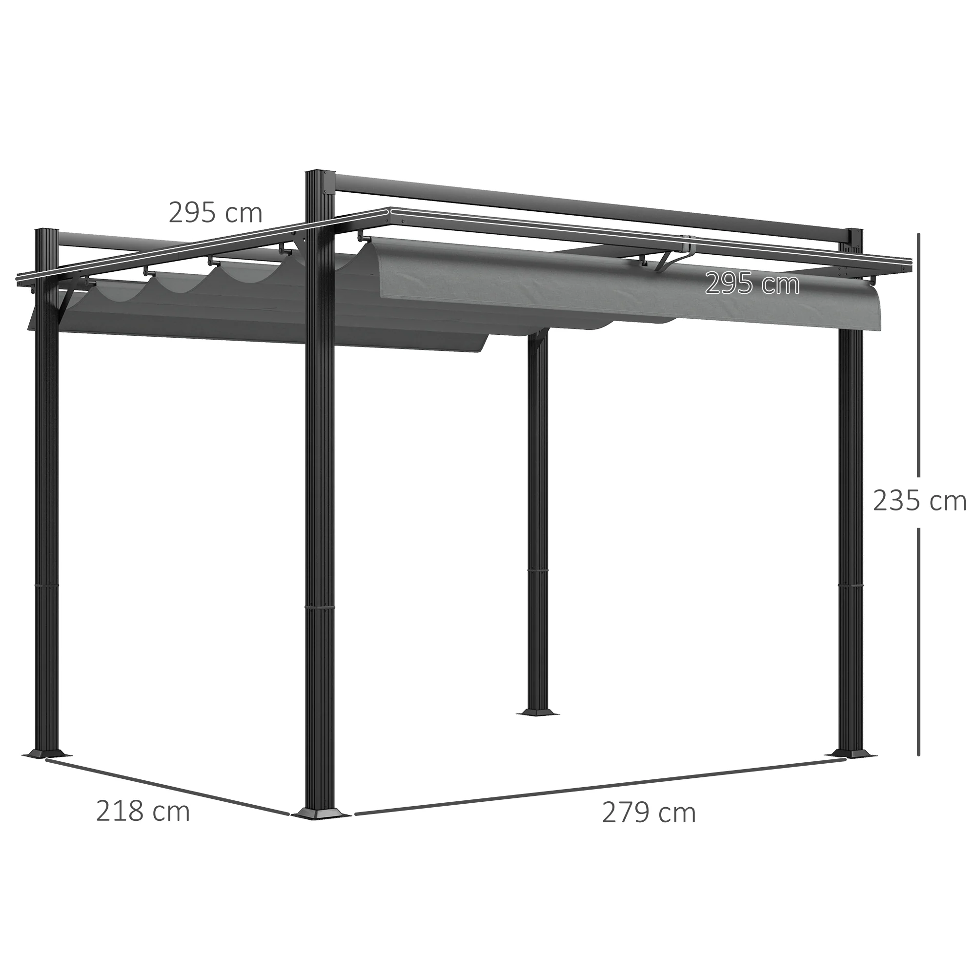 Outsunny 3 x 3(m) Pergola with Retractable Roof and Aluminium Frame, Grey - Image 5