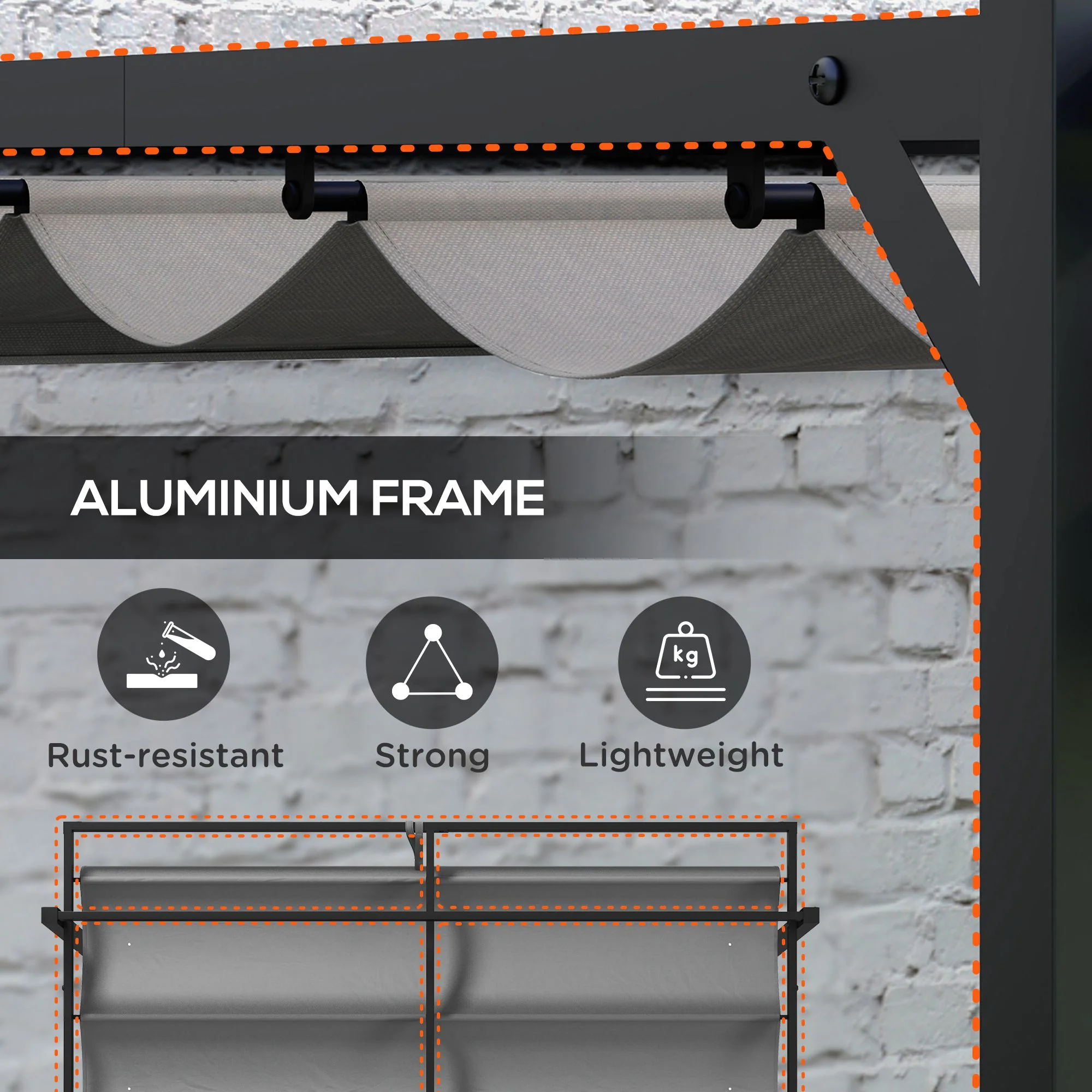 Outsunny 3 x 3(m) Pergola with Retractable Roof and Aluminium Frame, Grey - Image 6