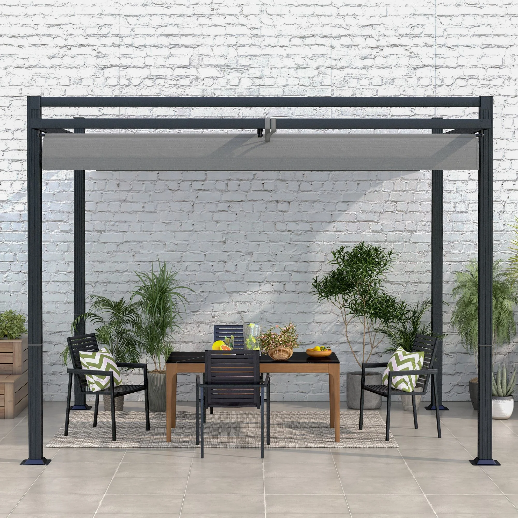 Outsunny 3 x 3(m) Pergola with Retractable Roof and Aluminium Frame, Grey - Image 8