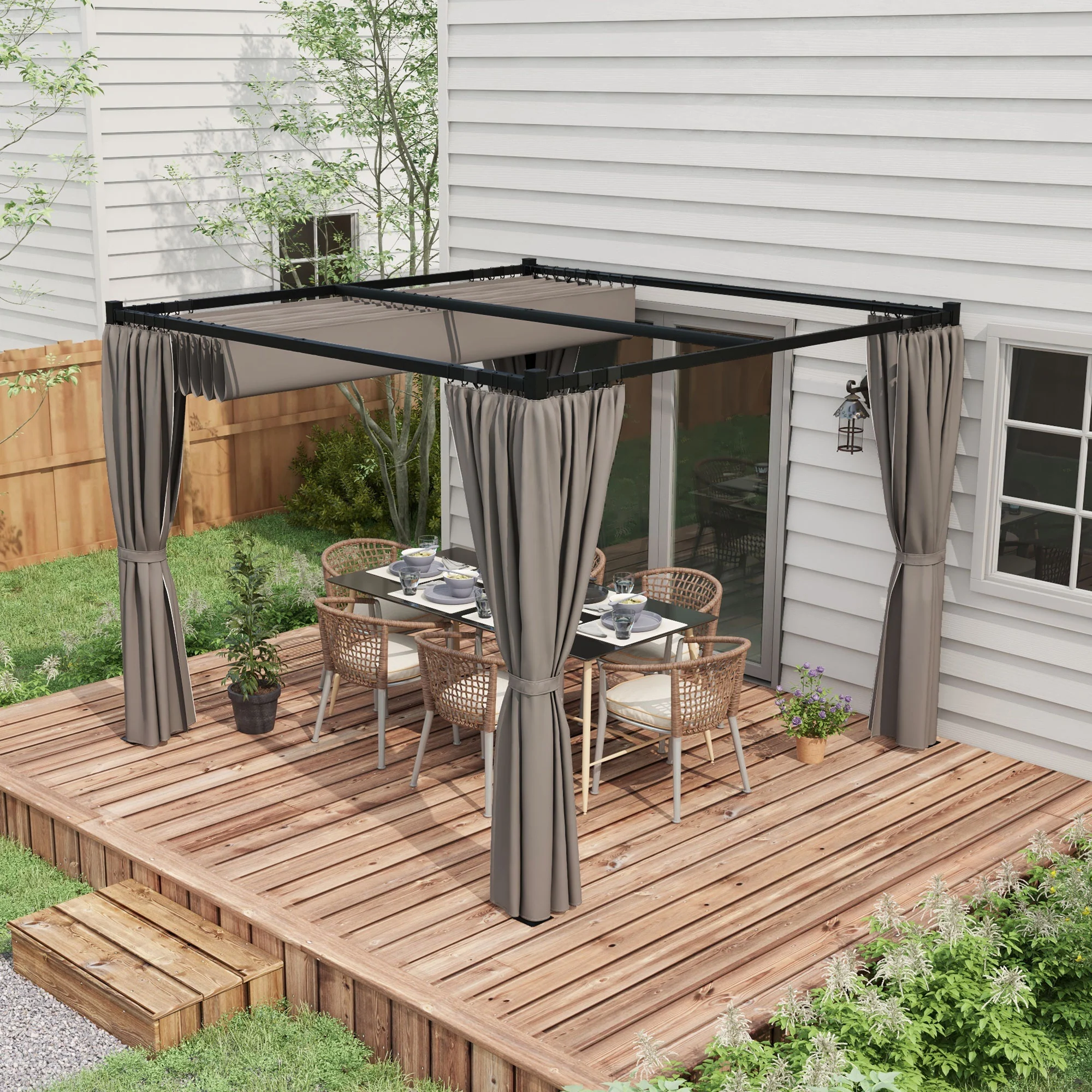 Outsunny 3 X 3(m) Pergola With Retractable Roof And Curtains - Image 2