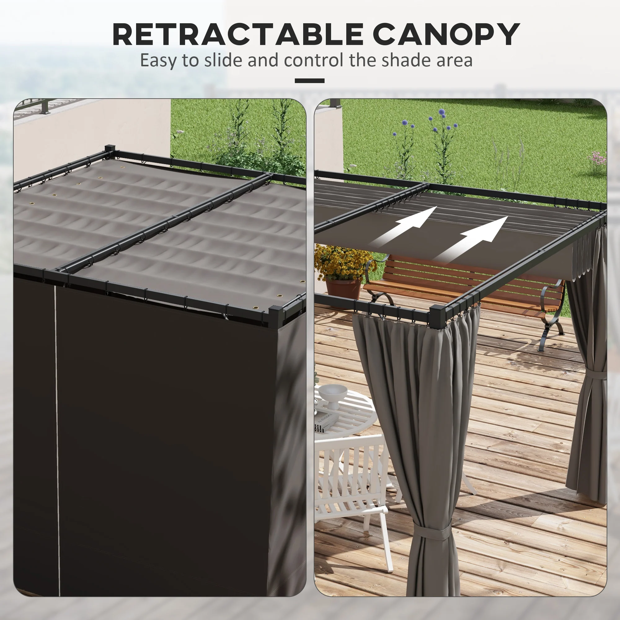 Outsunny 3 X 3(m) Pergola With Retractable Roof And Curtains - Image 3