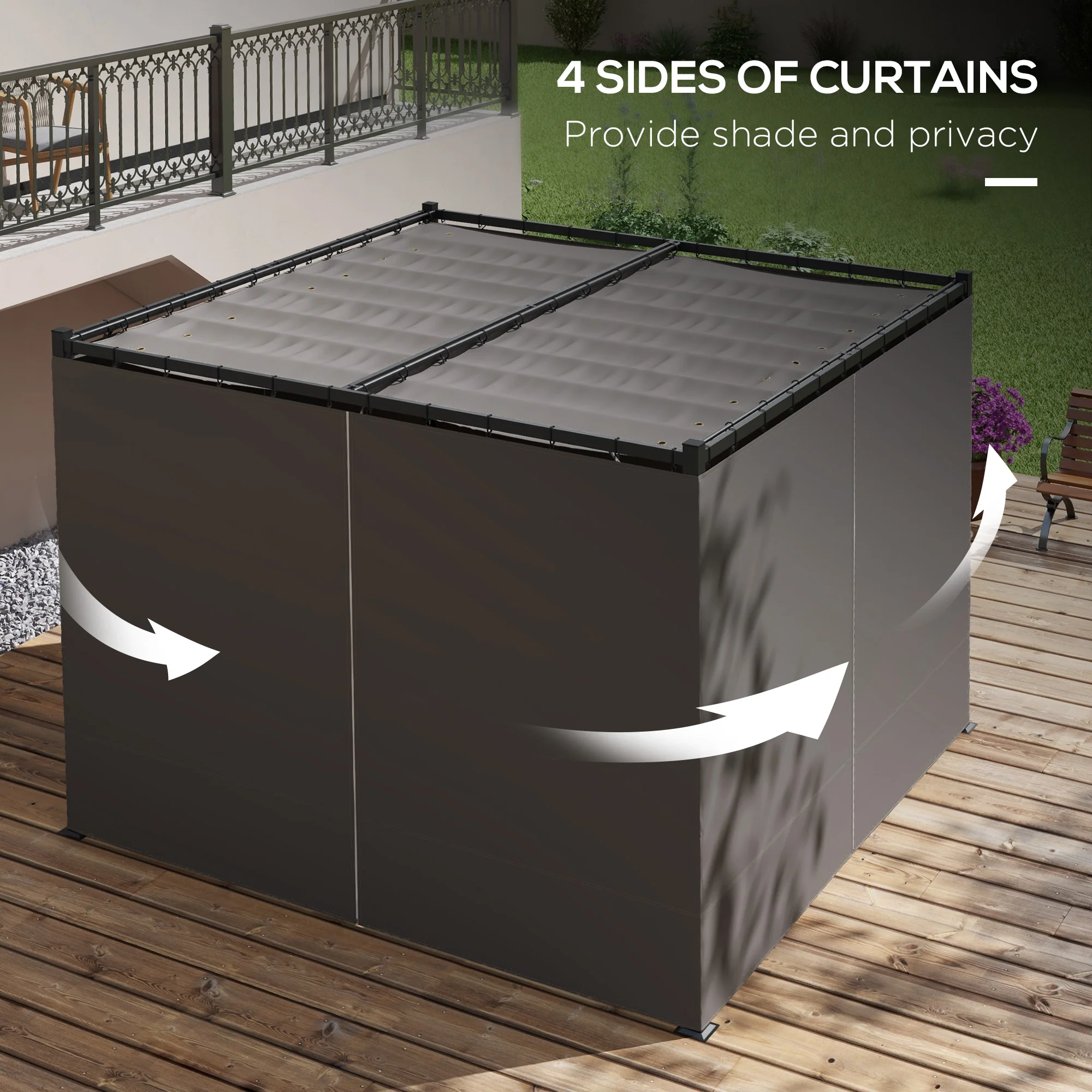Outsunny 3 X 3(m) Pergola With Retractable Roof And Curtains - Image 4