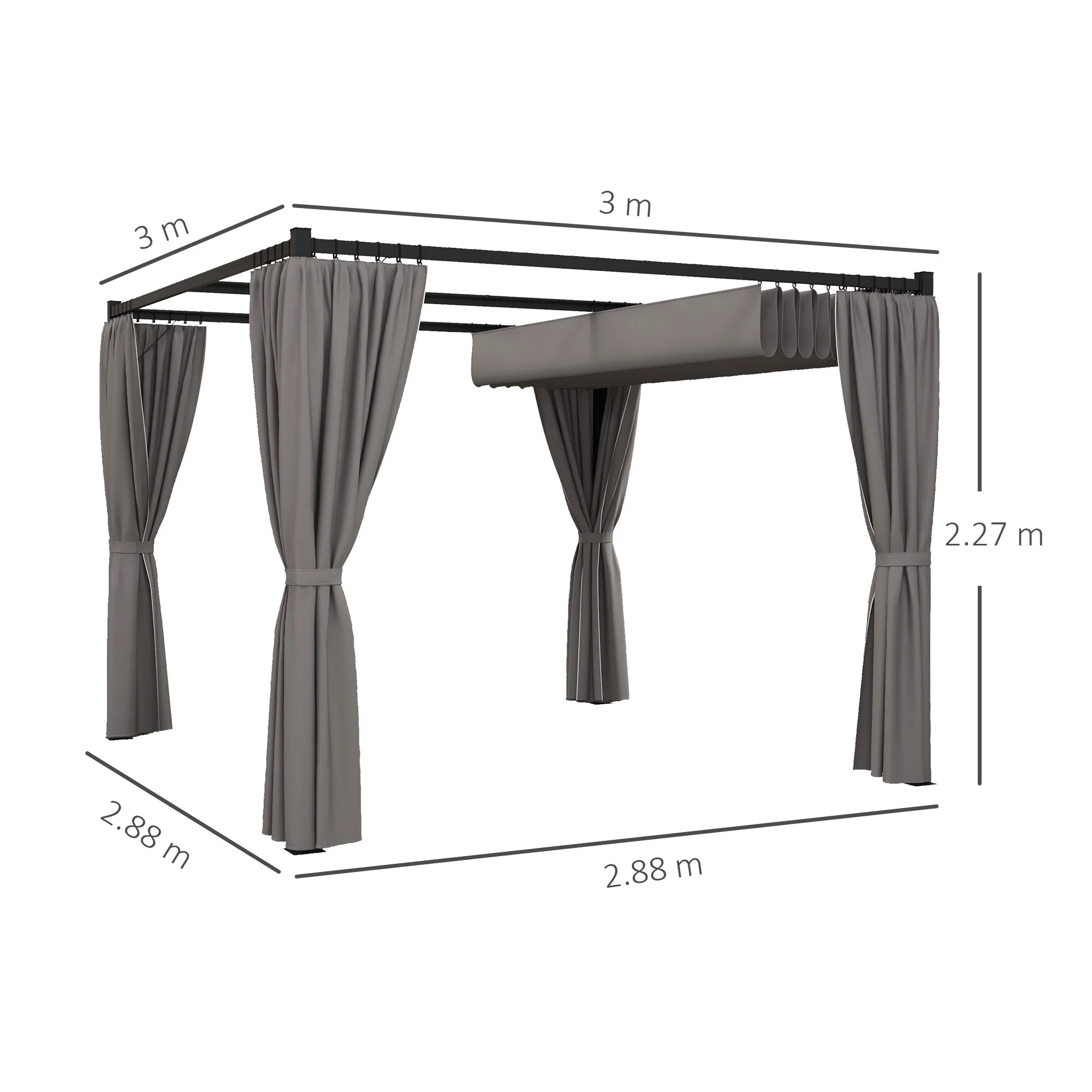 Outsunny 3 X 3(m) Pergola With Retractable Roof And Curtains - Image 5