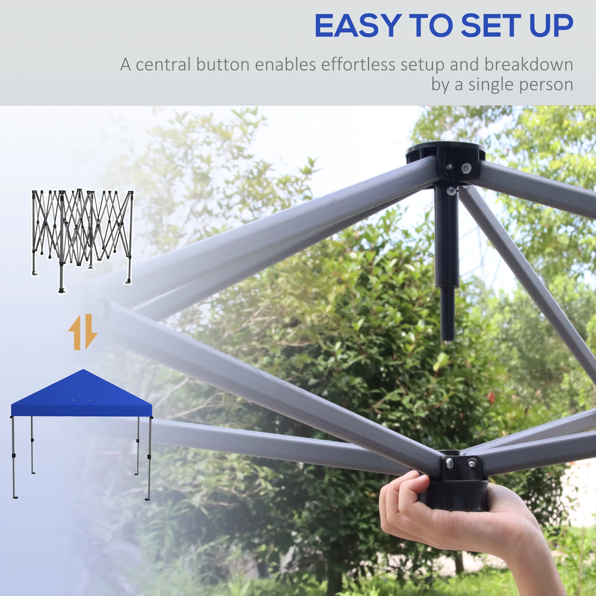 Outsunny 3 X 3(m) Pop Up Gazebo, Instant Shelter With 1-Button Push - Blue/Grey/Green/White - Image 12