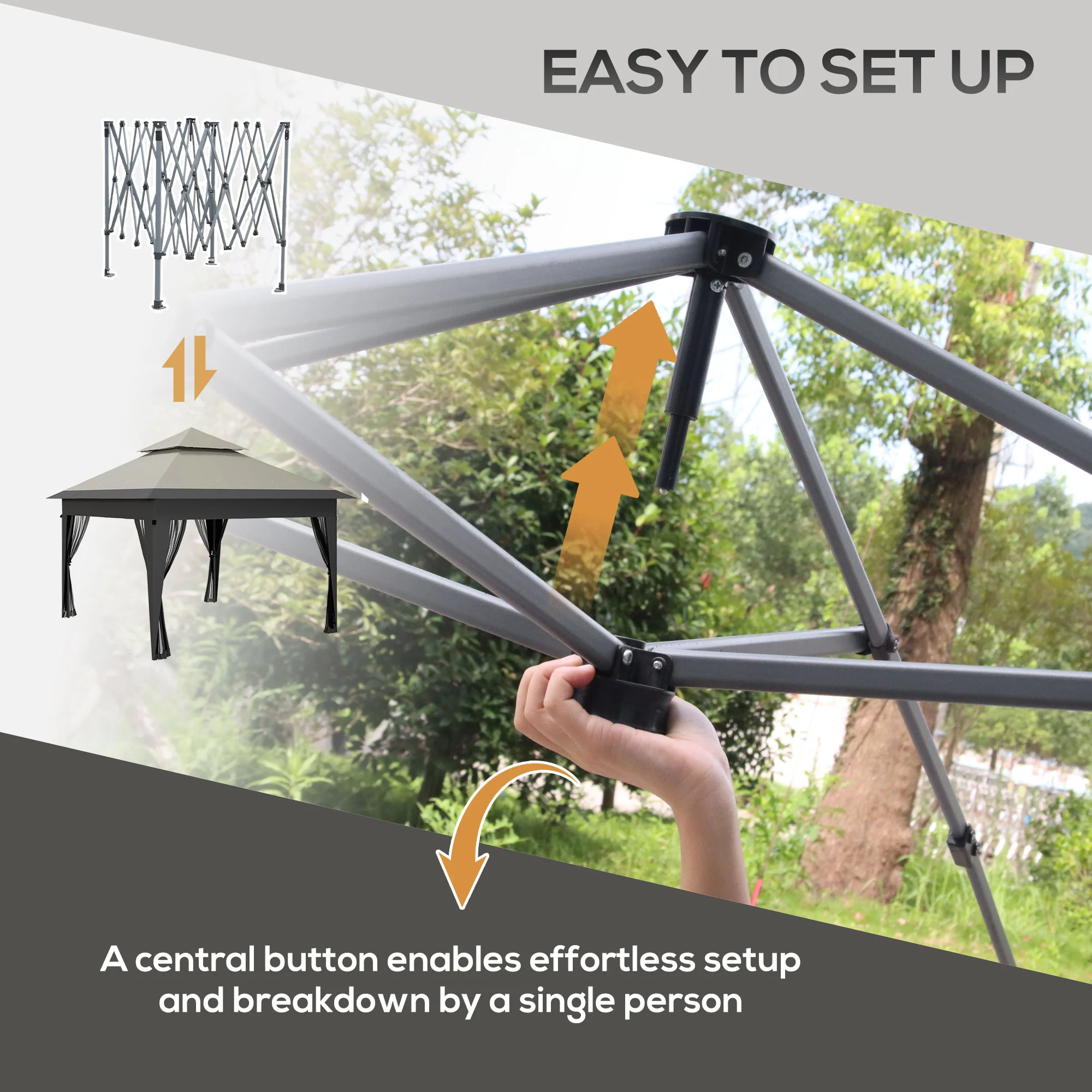 Outsunny 3 X 3(m) Pop Up Gazebo, Instant Shelter With Mosquito Netting, Grey - Image 3
