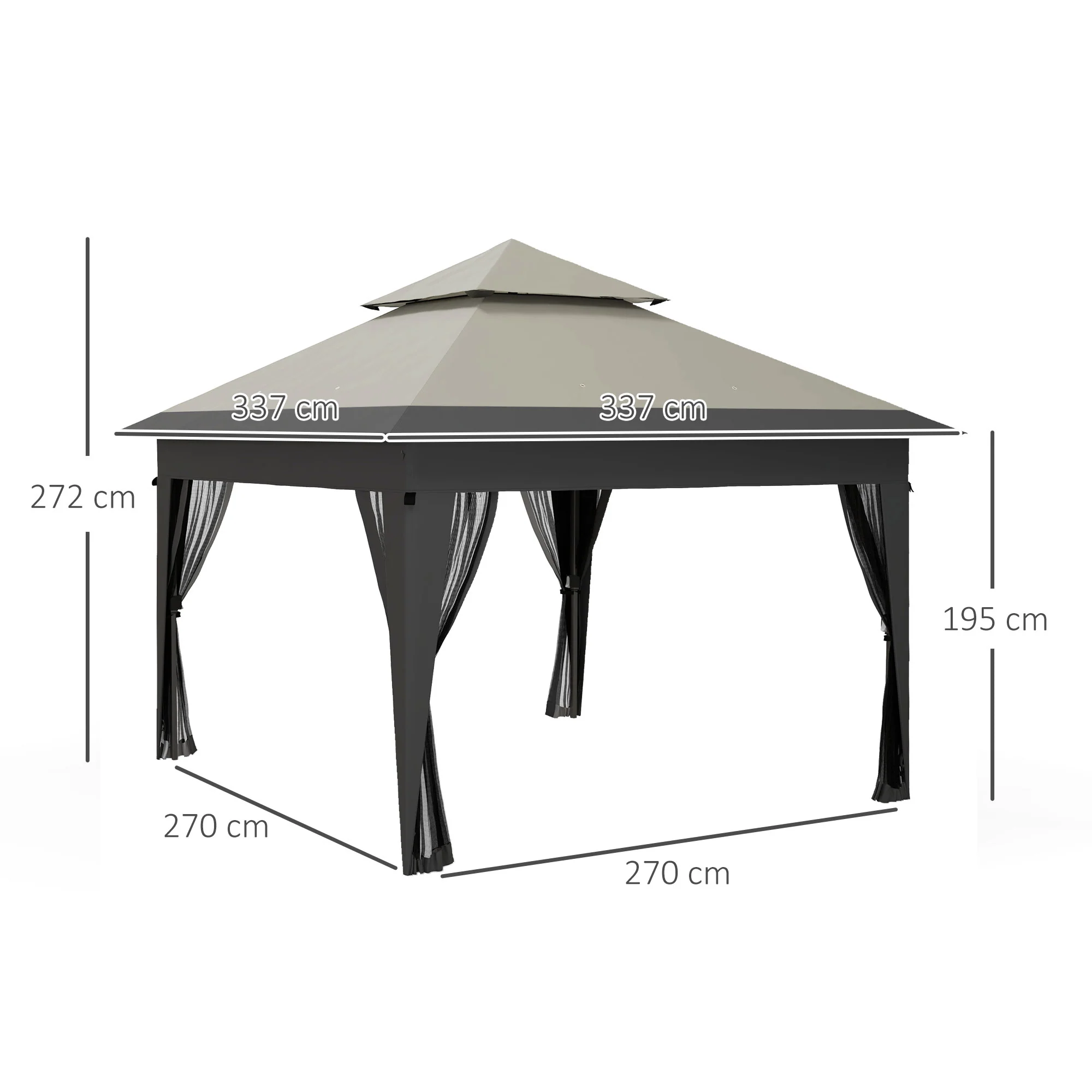 Outsunny 3 X 3(m) Pop Up Gazebo, Instant Shelter With Mosquito Netting, Grey - Image 5
