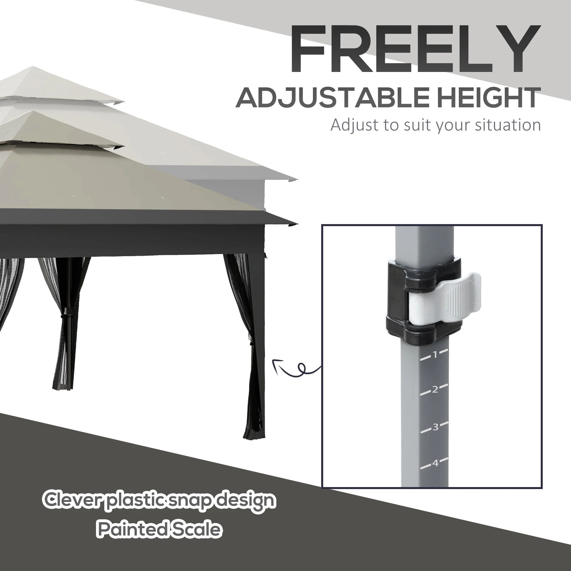 Outsunny 3 X 3(m) Pop Up Gazebo, Instant Shelter With Mosquito Netting, Grey - Image 7