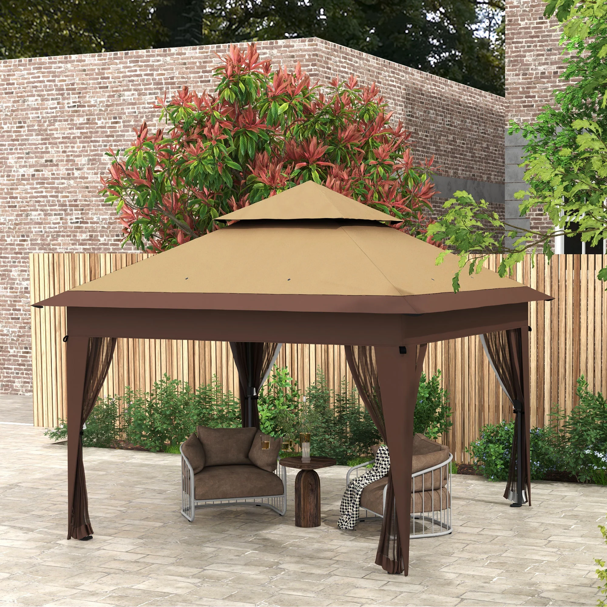 Outsunny 3 x 3(m) Pop Up Gazebo, Instant Shelter with Mosquito Netting, Khaki - Image 2