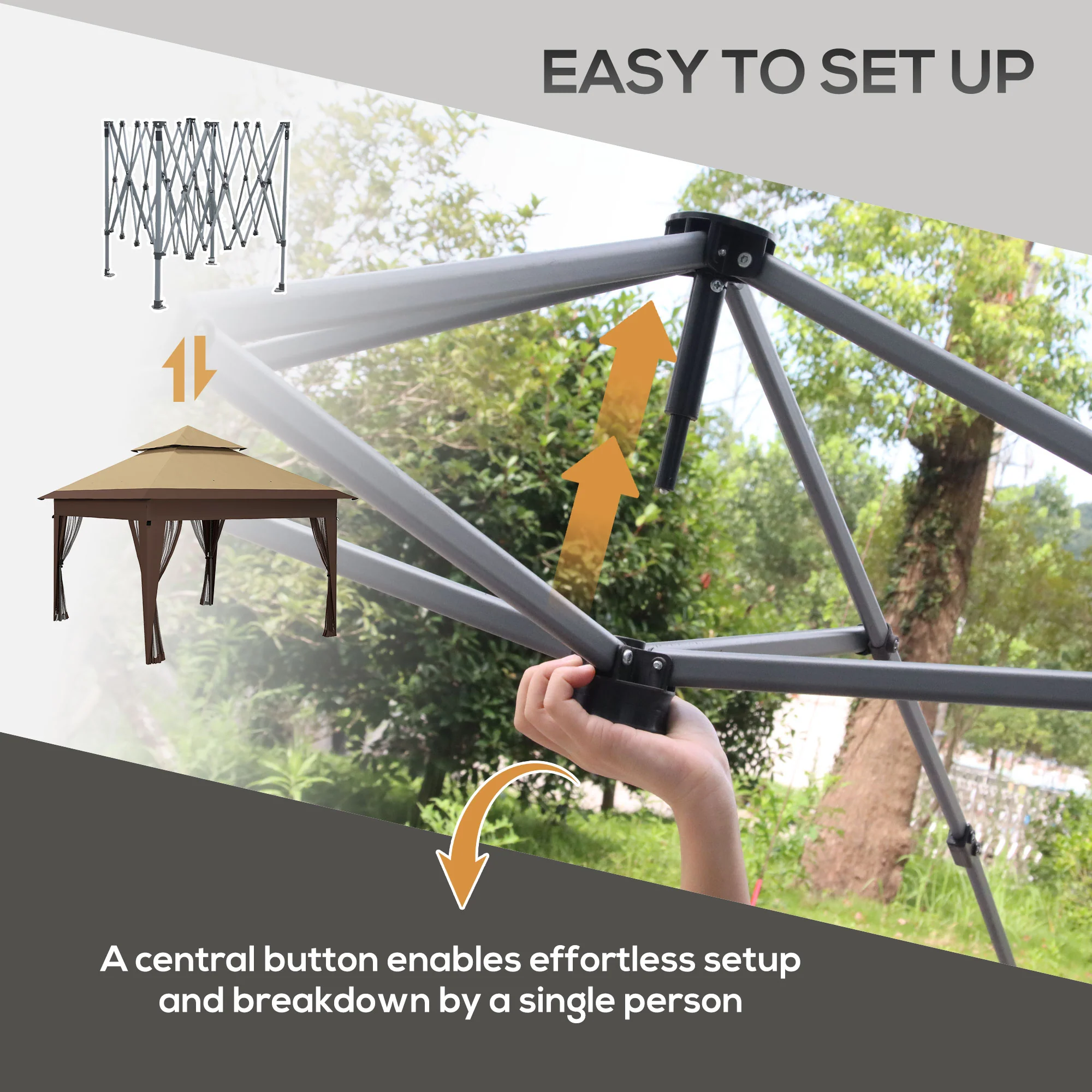Outsunny 3 x 3(m) Pop Up Gazebo, Instant Shelter with Mosquito Netting, Khaki - Image 3