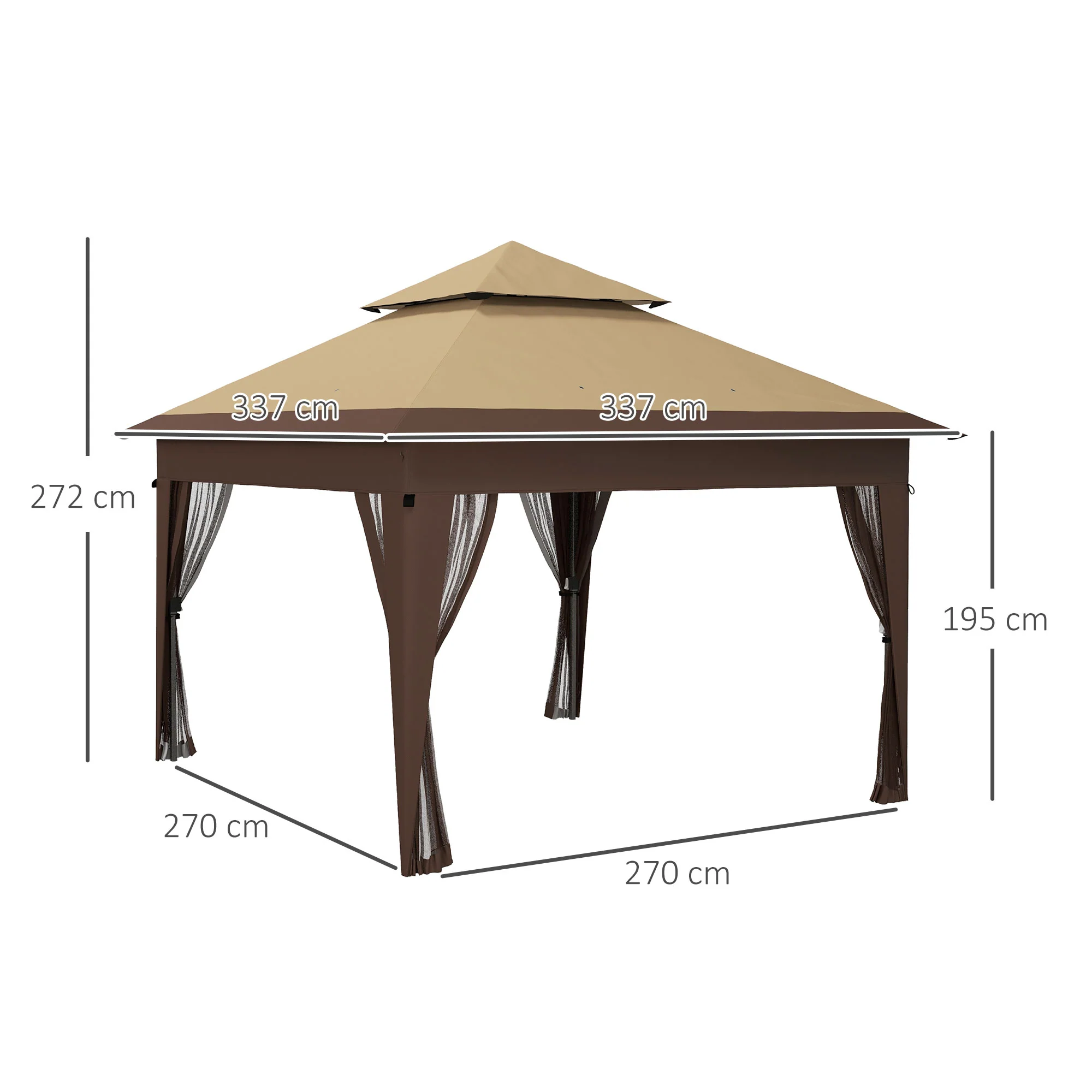 Outsunny 3 x 3(m) Pop Up Gazebo, Instant Shelter with Mosquito Netting, Khaki - Image 5