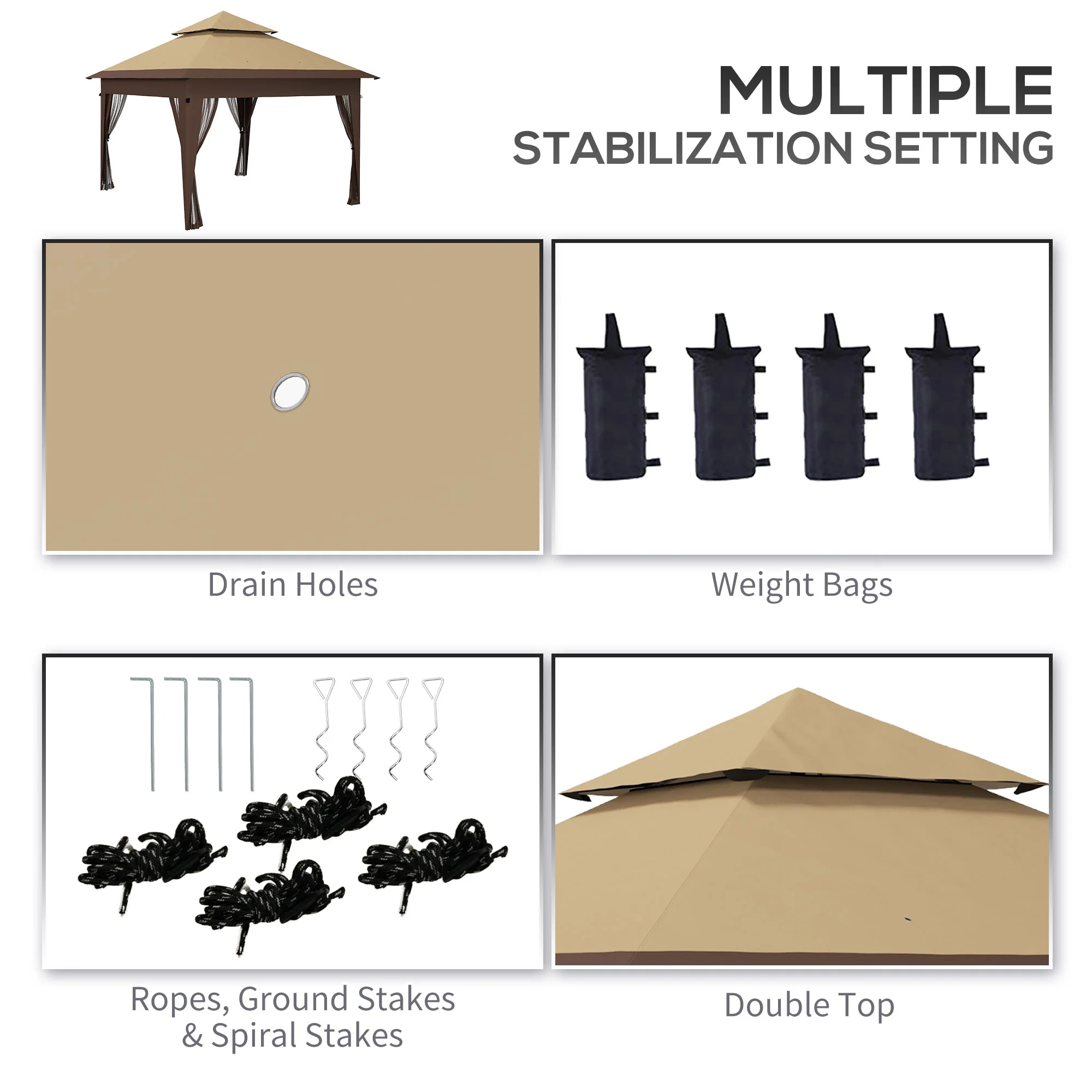 Outsunny 3 x 3(m) Pop Up Gazebo, Instant Shelter with Mosquito Netting, Khaki - Image 6