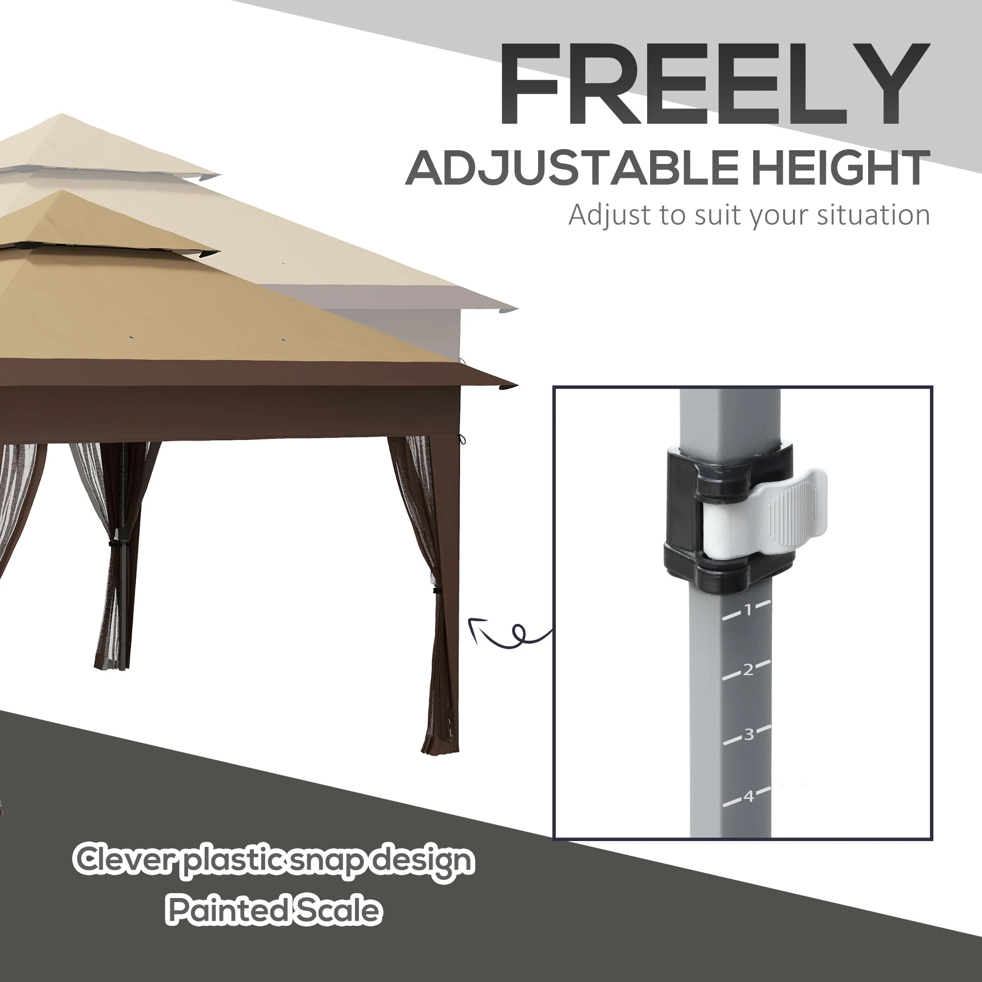 Outsunny 3 x 3(m) Pop Up Gazebo, Instant Shelter with Mosquito Netting, Khaki - Image 7