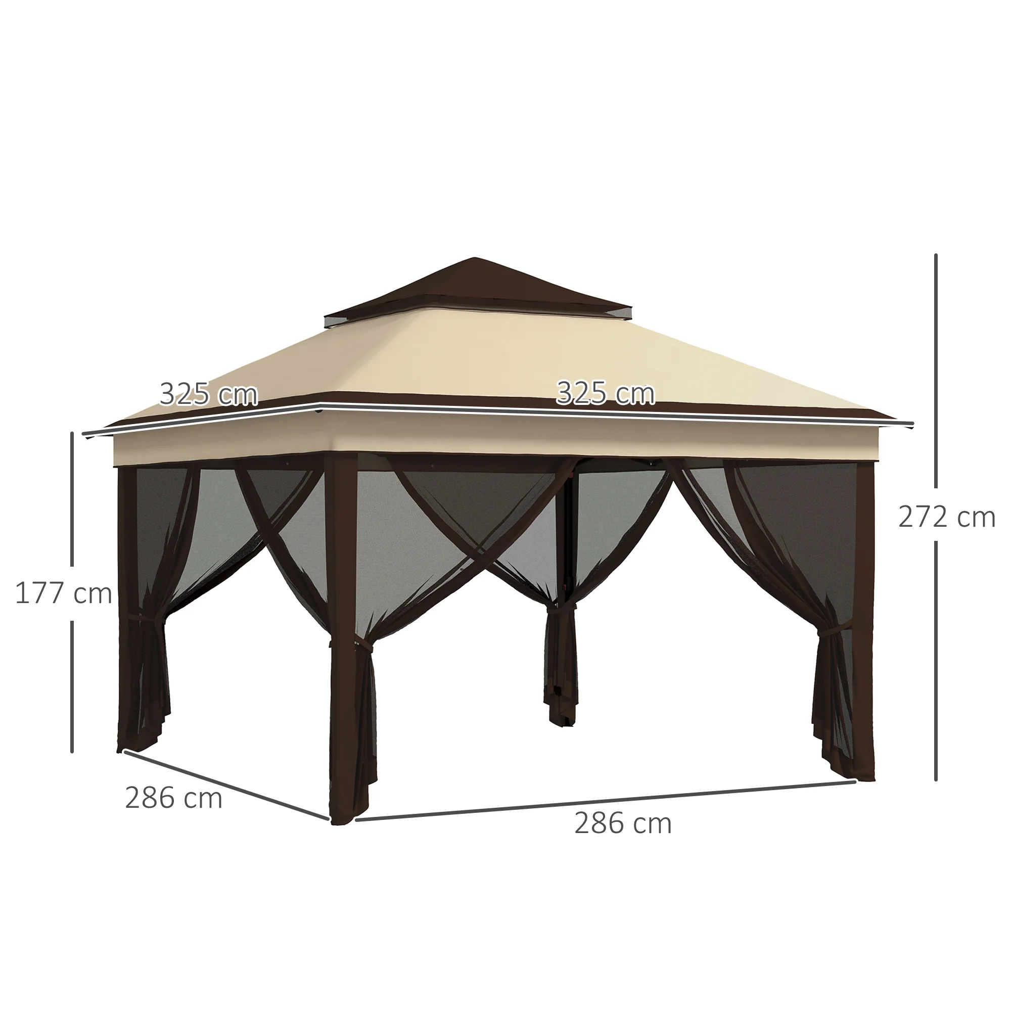 Outsunny 3 x 3(m) Pop Up Gazebo Tent with Netting, Height Adjustable, Beige - Image 5