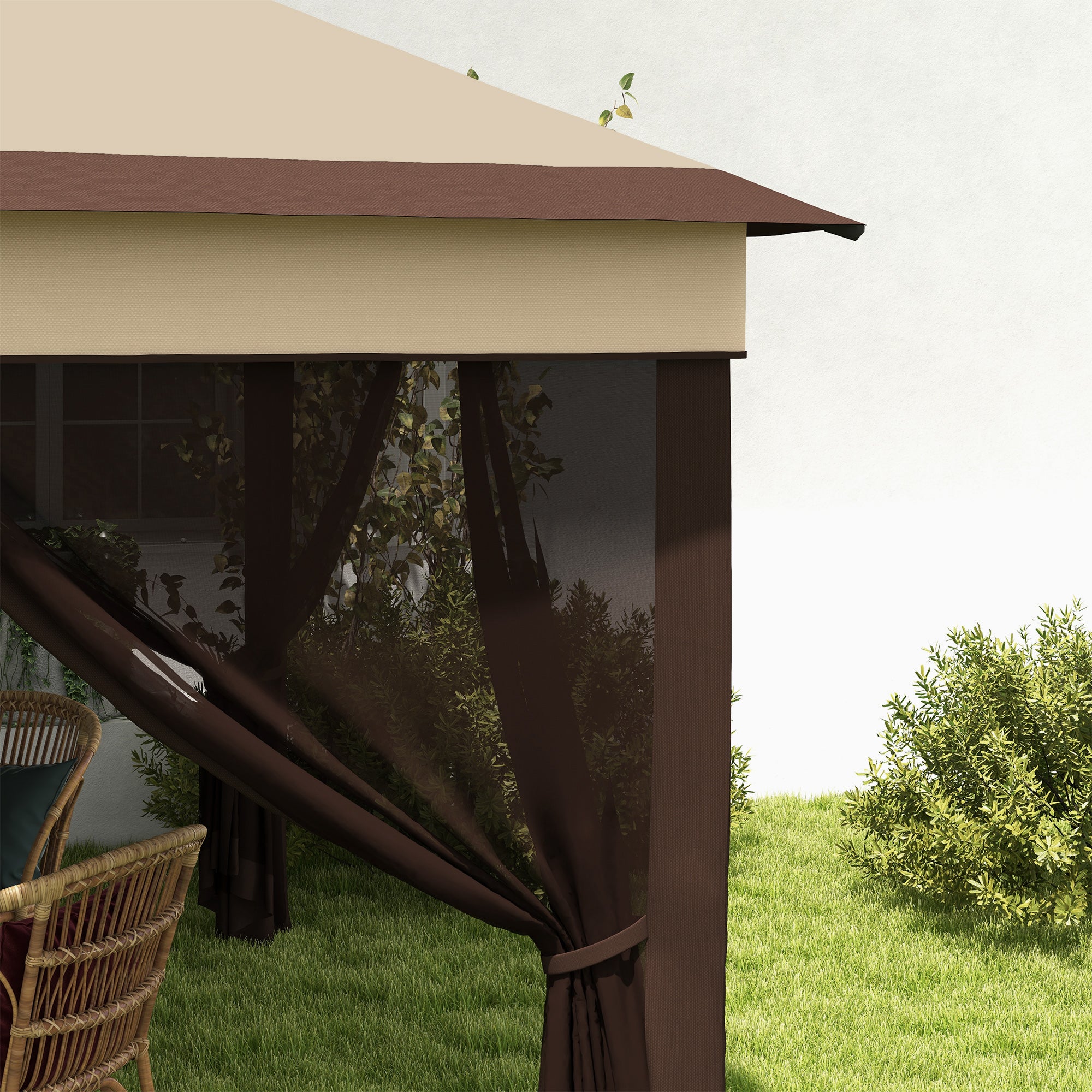 Outsunny 3 x 3(m) Pop Up Gazebo Tent with Netting, Height Adjustable, Beige - Image 9