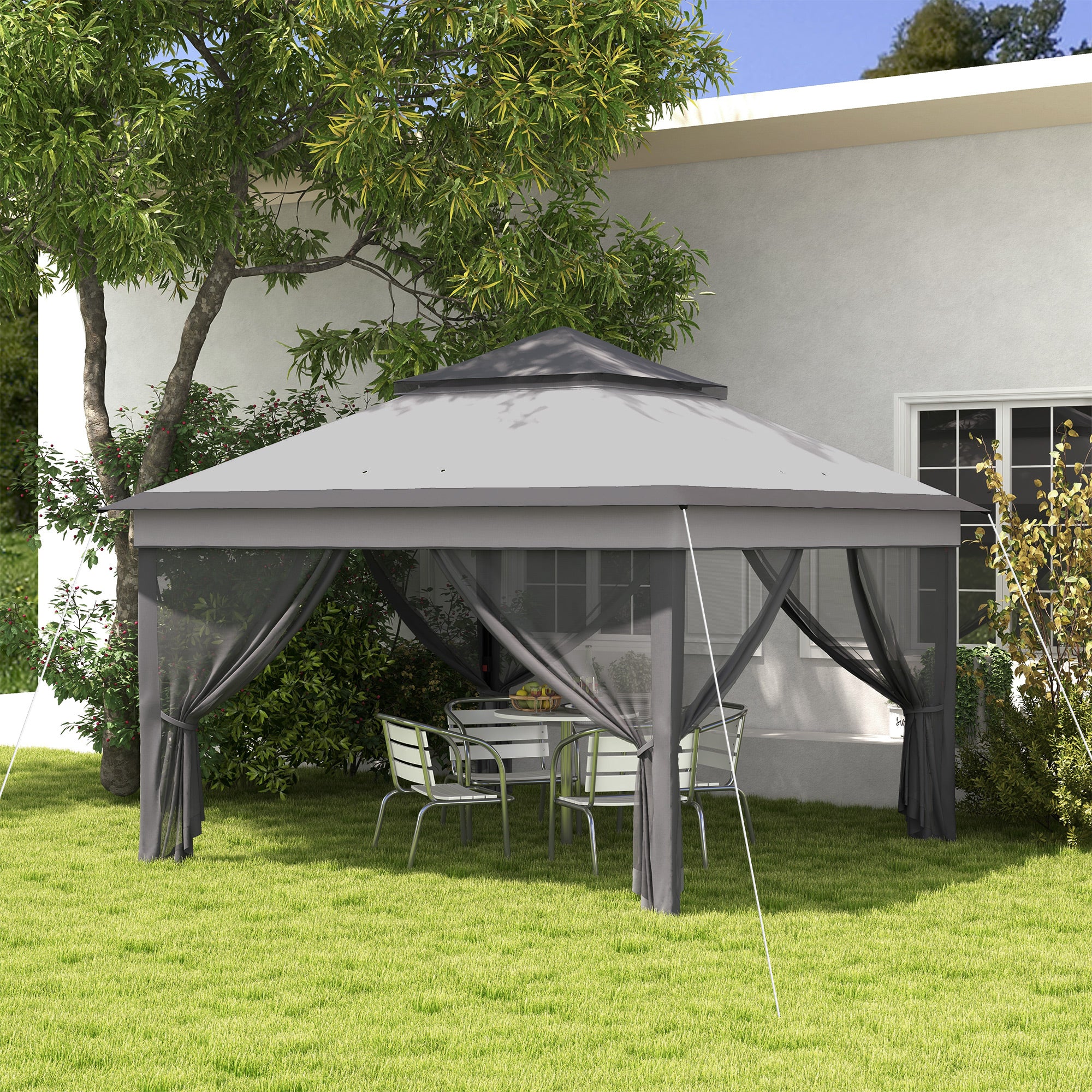 Outsunny 3 x 3(m) Pop Up Gazebo Tent with Netting, Height Adjustable, Grey - Image 2
