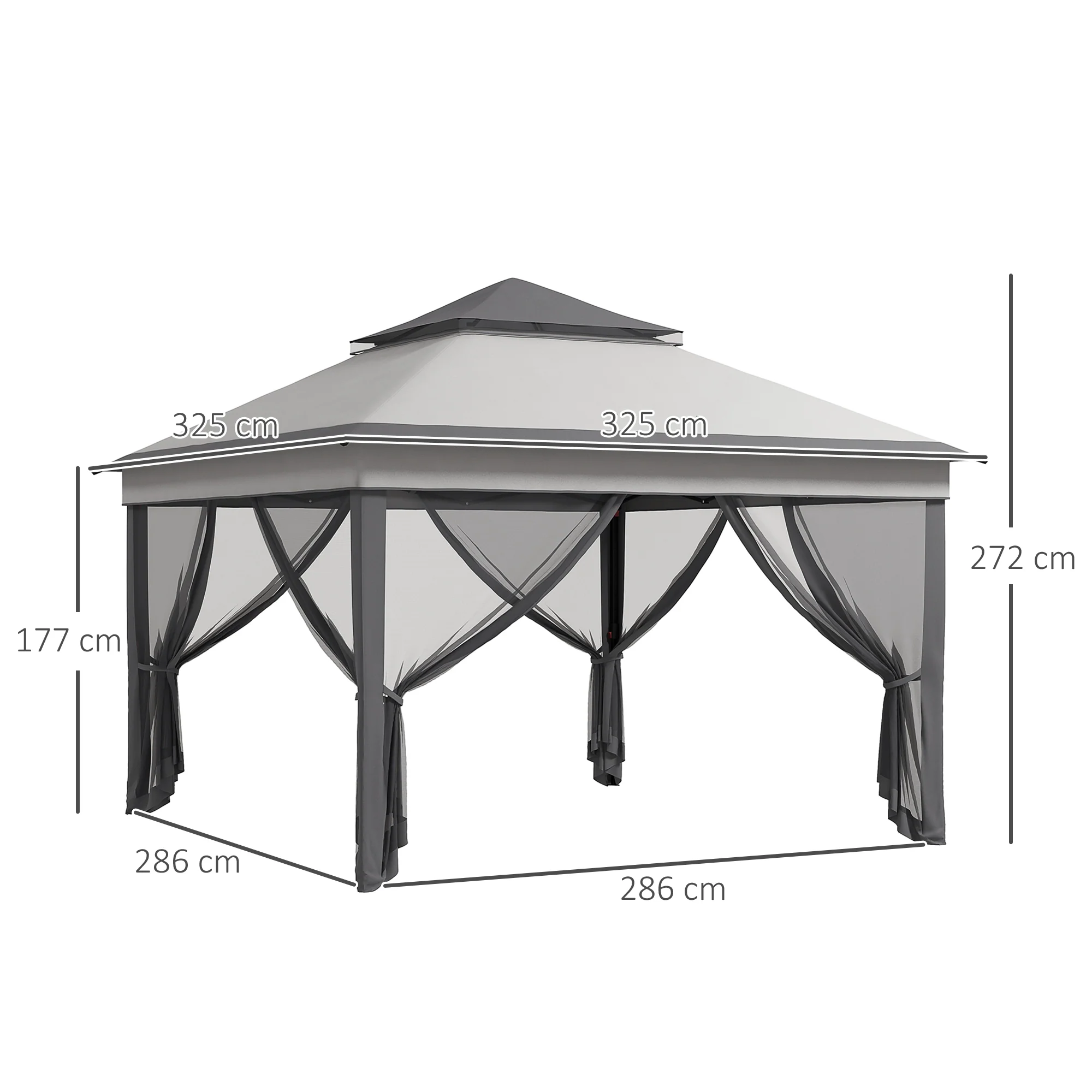 Outsunny 3 x 3(m) Pop Up Gazebo Tent with Netting, Height Adjustable, Grey - Image 5