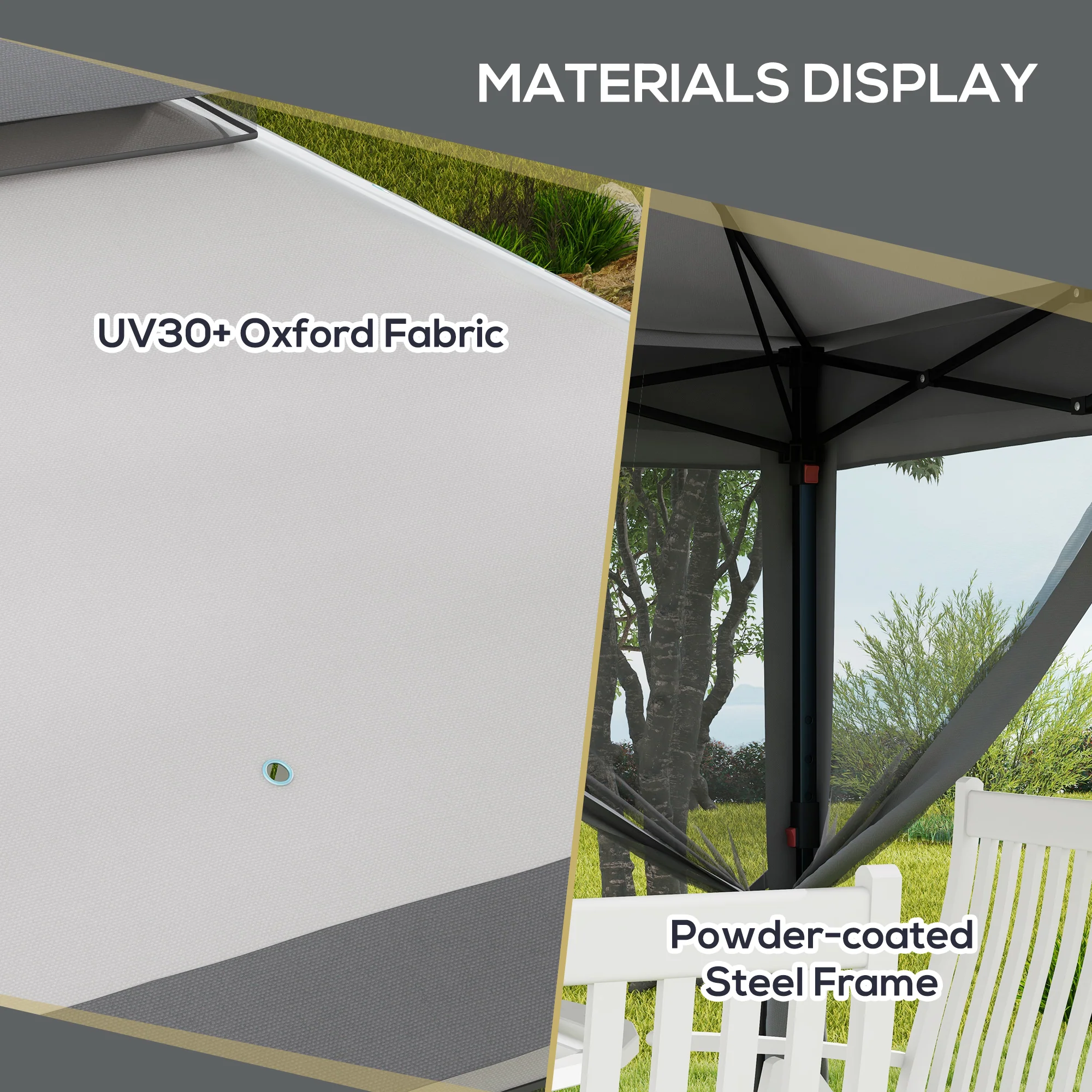 Outsunny 3 x 3(m) Pop Up Gazebo Tent with Netting, Height Adjustable, Grey - Image 7